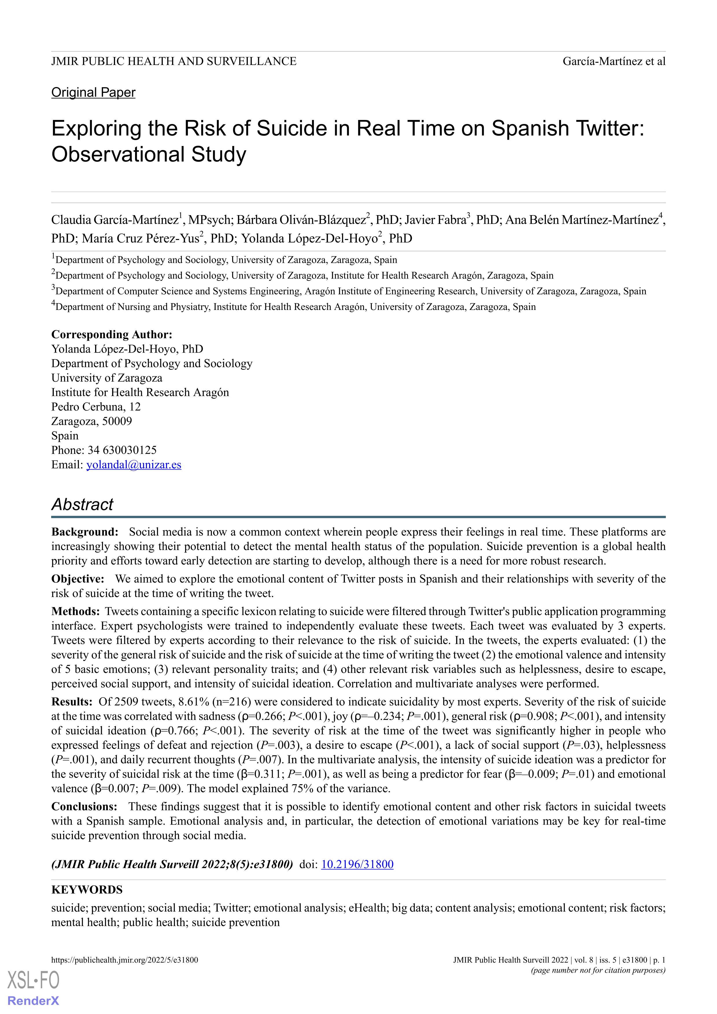 Exploring the Risk of Suicide in Real Time on Spanish Twitter: Observational Study