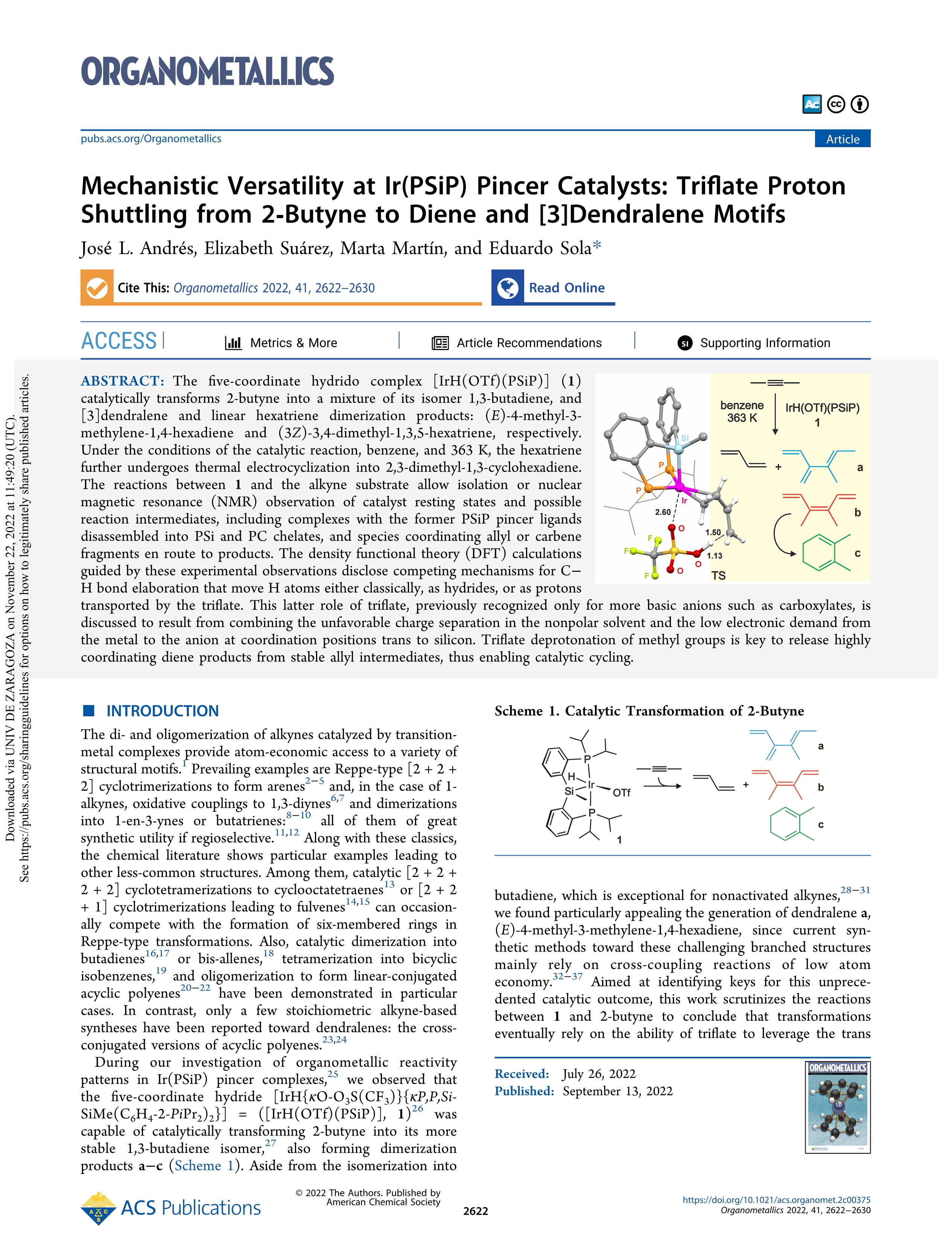 Mechanistic versatility at Ir(PSiP) pincer catalysts: triflate proton shuttling from 2-Butyne to Diene and [3]Dendralene motifs