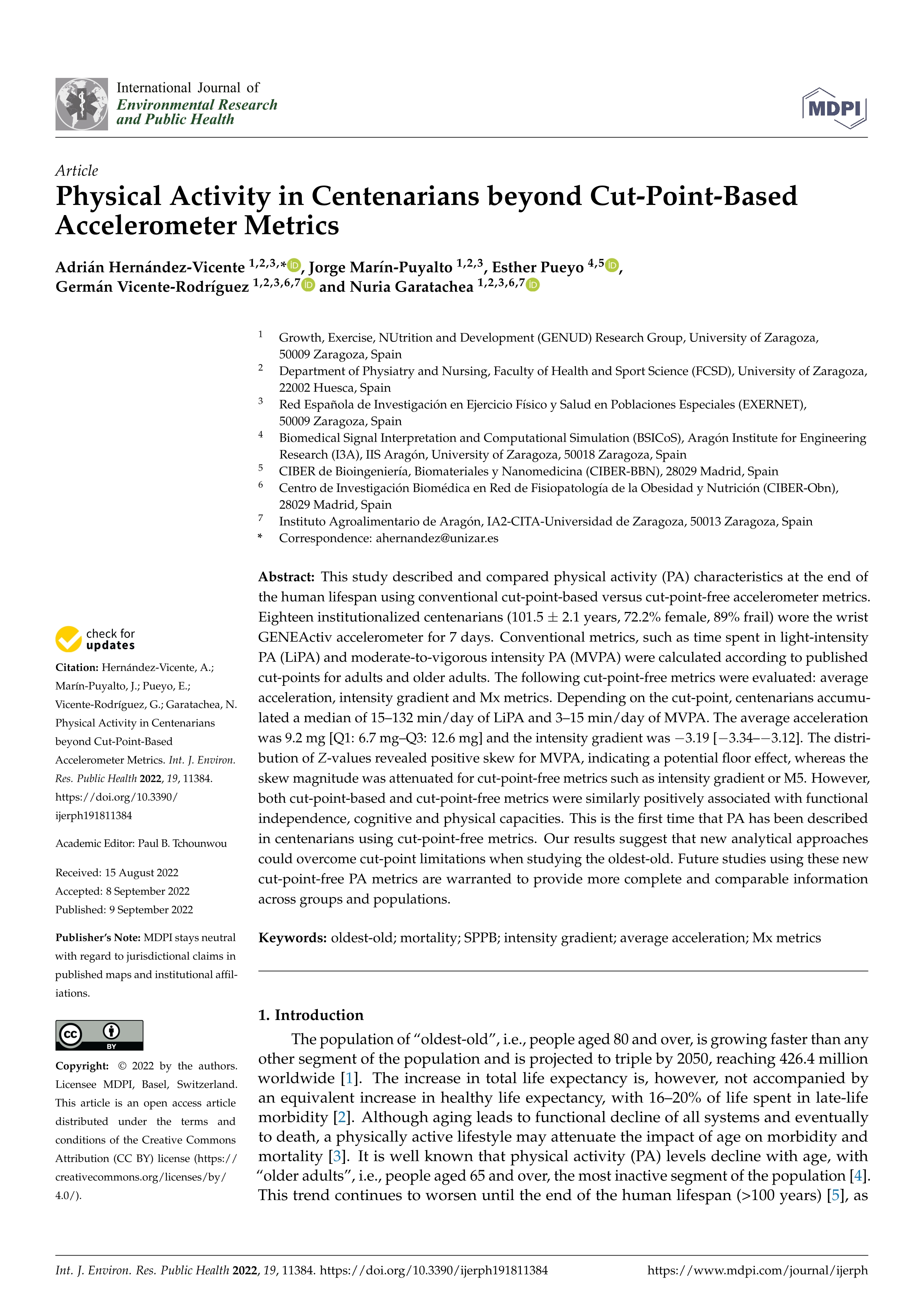 Physical activity in centenarians beyond cut-point-based accelerometer metrics