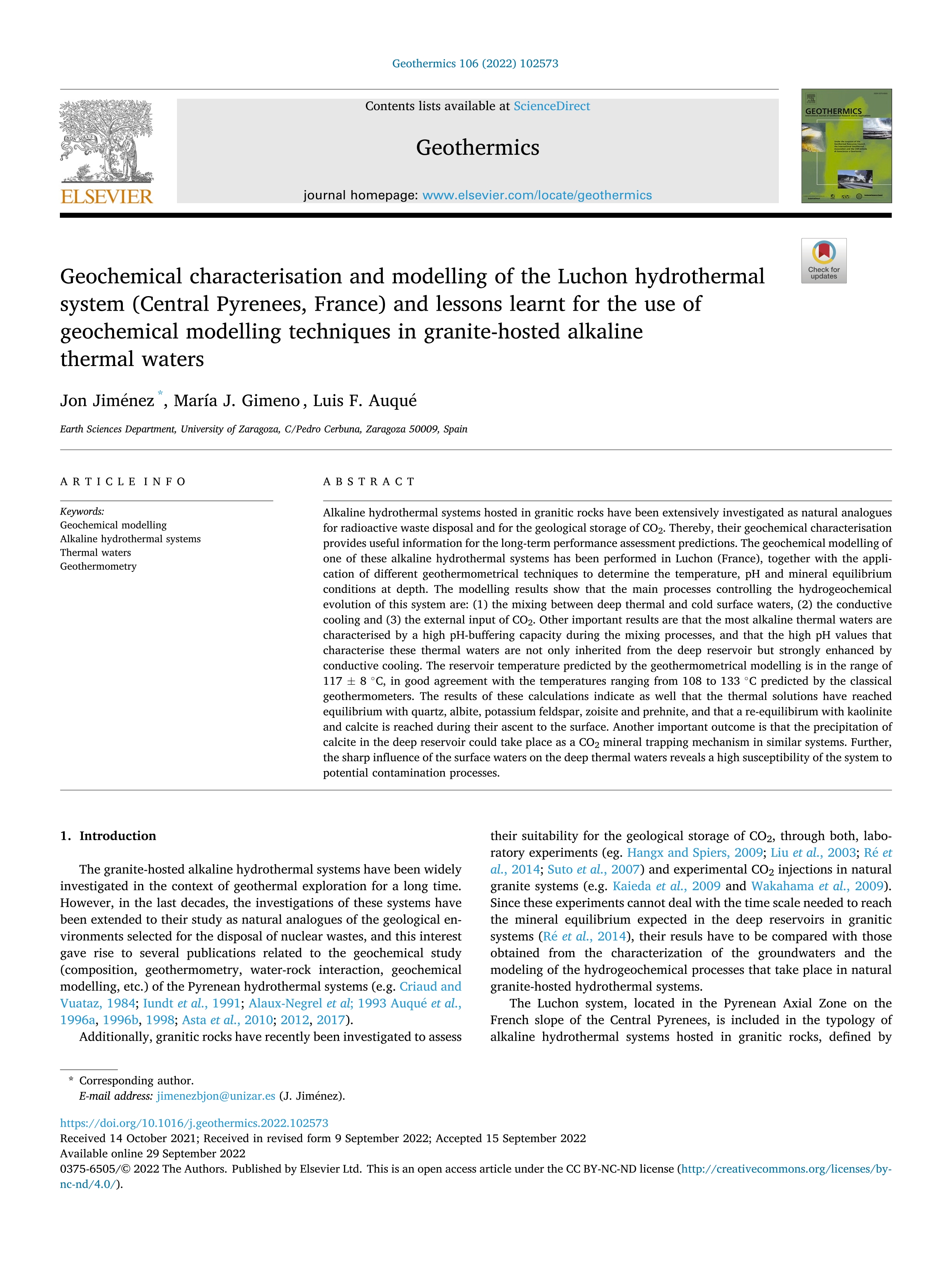 Geochemical characterisation and modelling of the Luchon hydrothermal system (Central Pyrenees, France) and lessons learnt for the use of geochemical modelling techniques in granite-hosted alkaline thermal waters