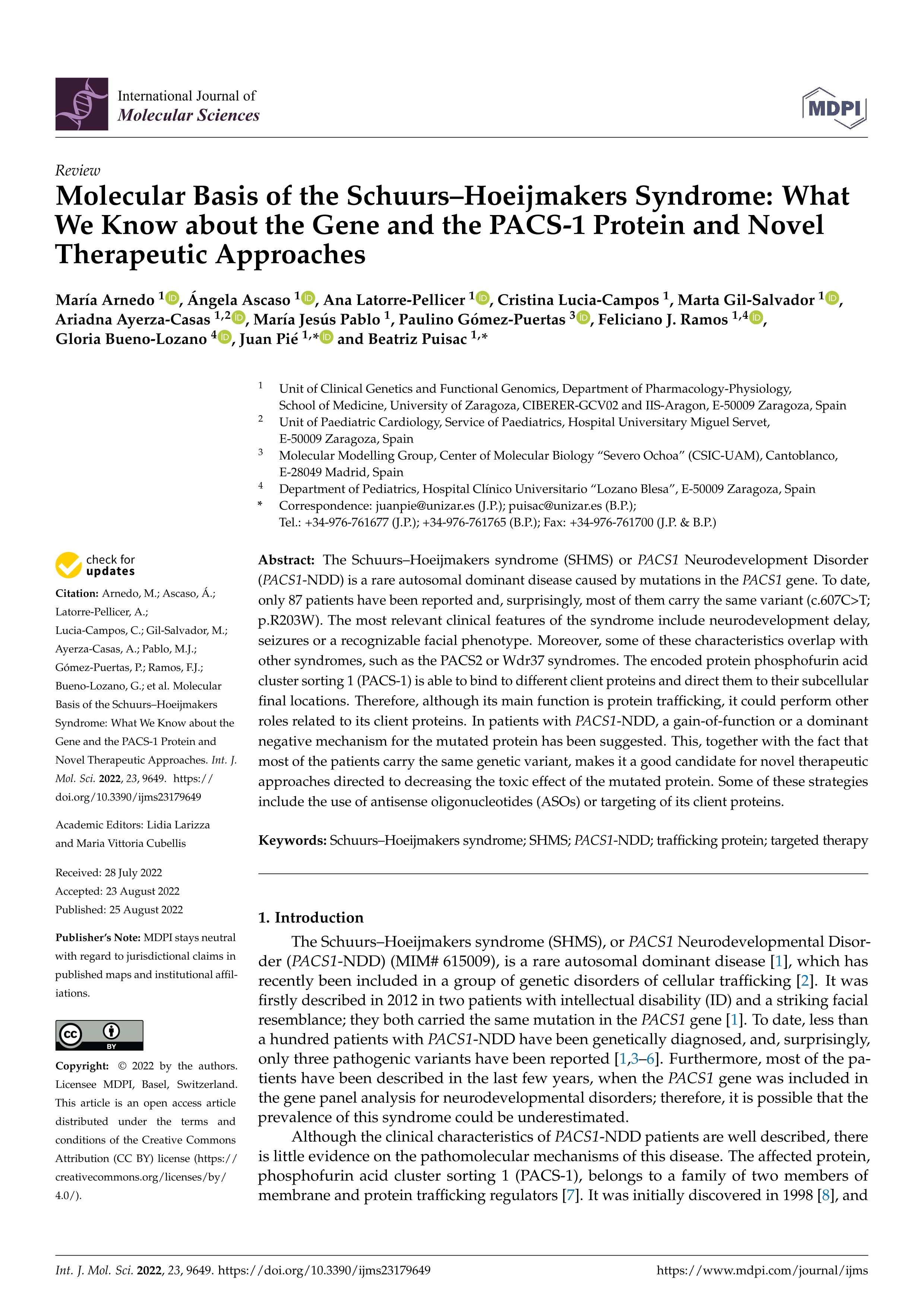 Molecular Basis of the Schuurs–Hoeijmakers Syndrome: What We Know about the Gene and the PACS-1 Protein and Novel Therapeutic Approaches