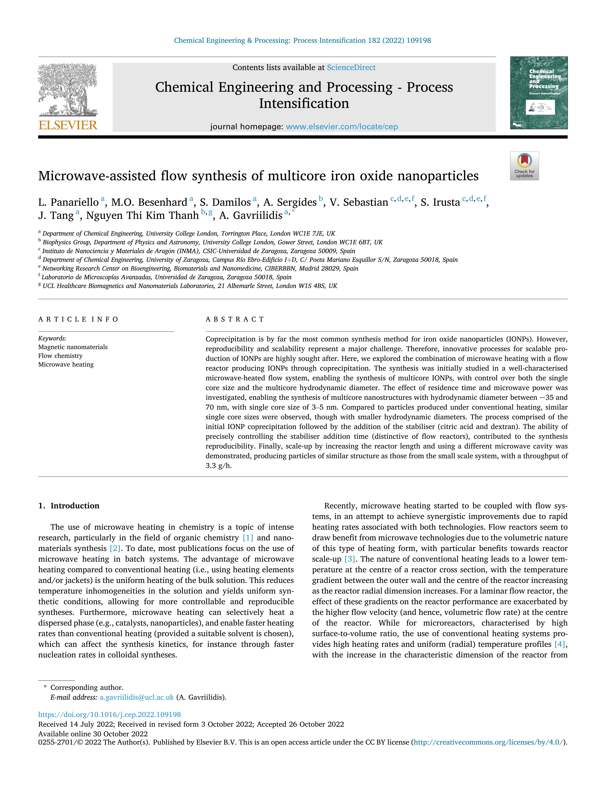 Microwave-assisted flow synthesis of multicore iron oxide nanoparticles