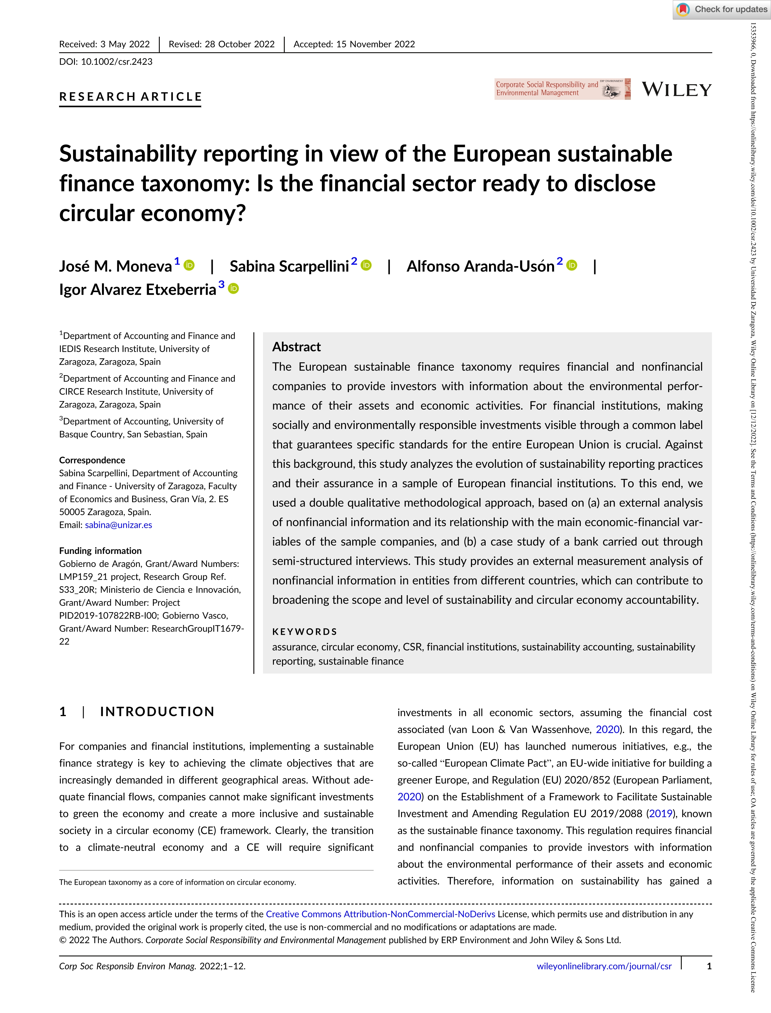Sustainability reporting in view of the European sustainable finance taxonomy: Is the financial sector ready to disclose circular economy?