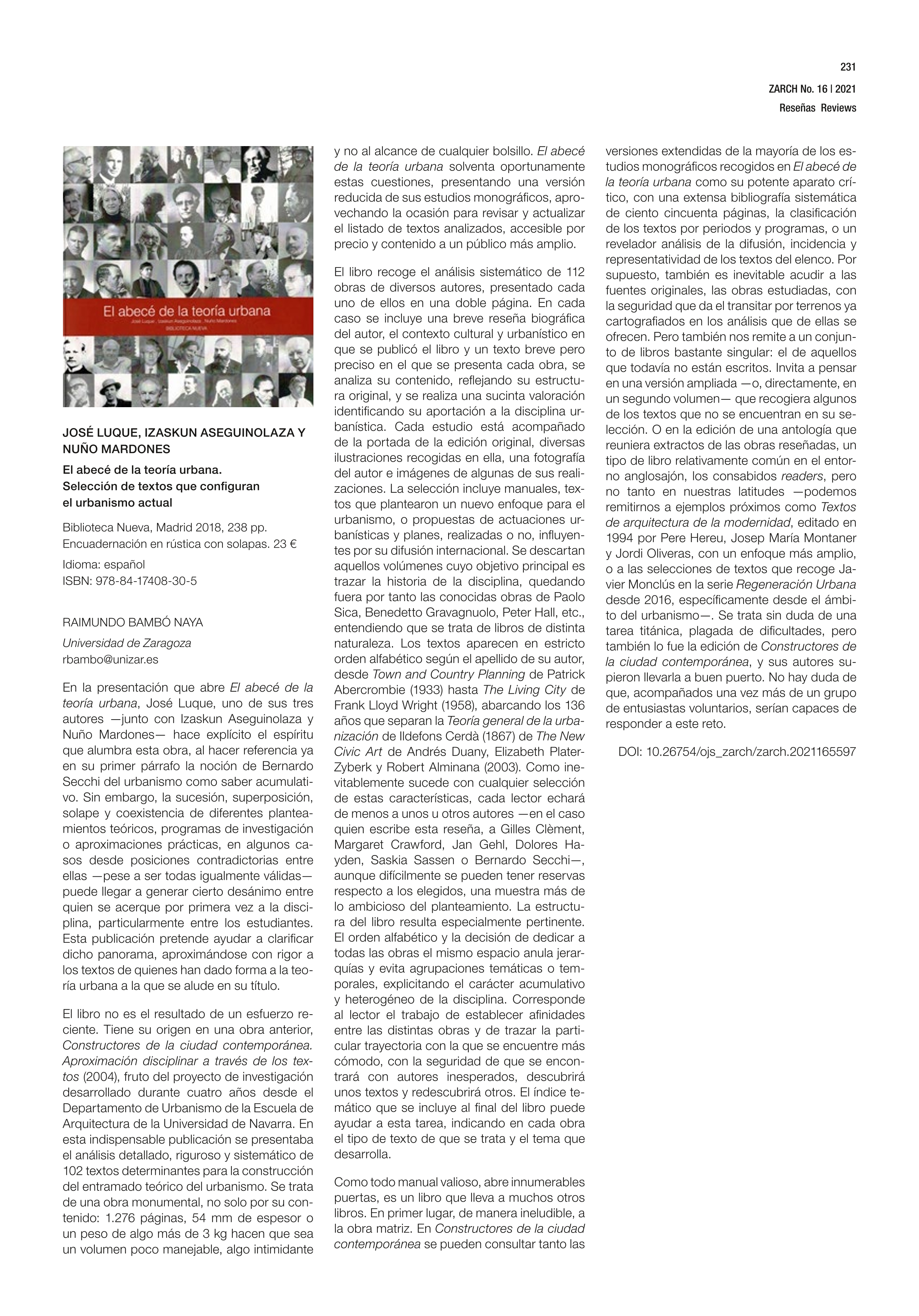 J. Luque, I. Aseguinolaza, N. Mardones.El abecé de la teoría urbana. Selección de textos que configuran el urbanismo actual