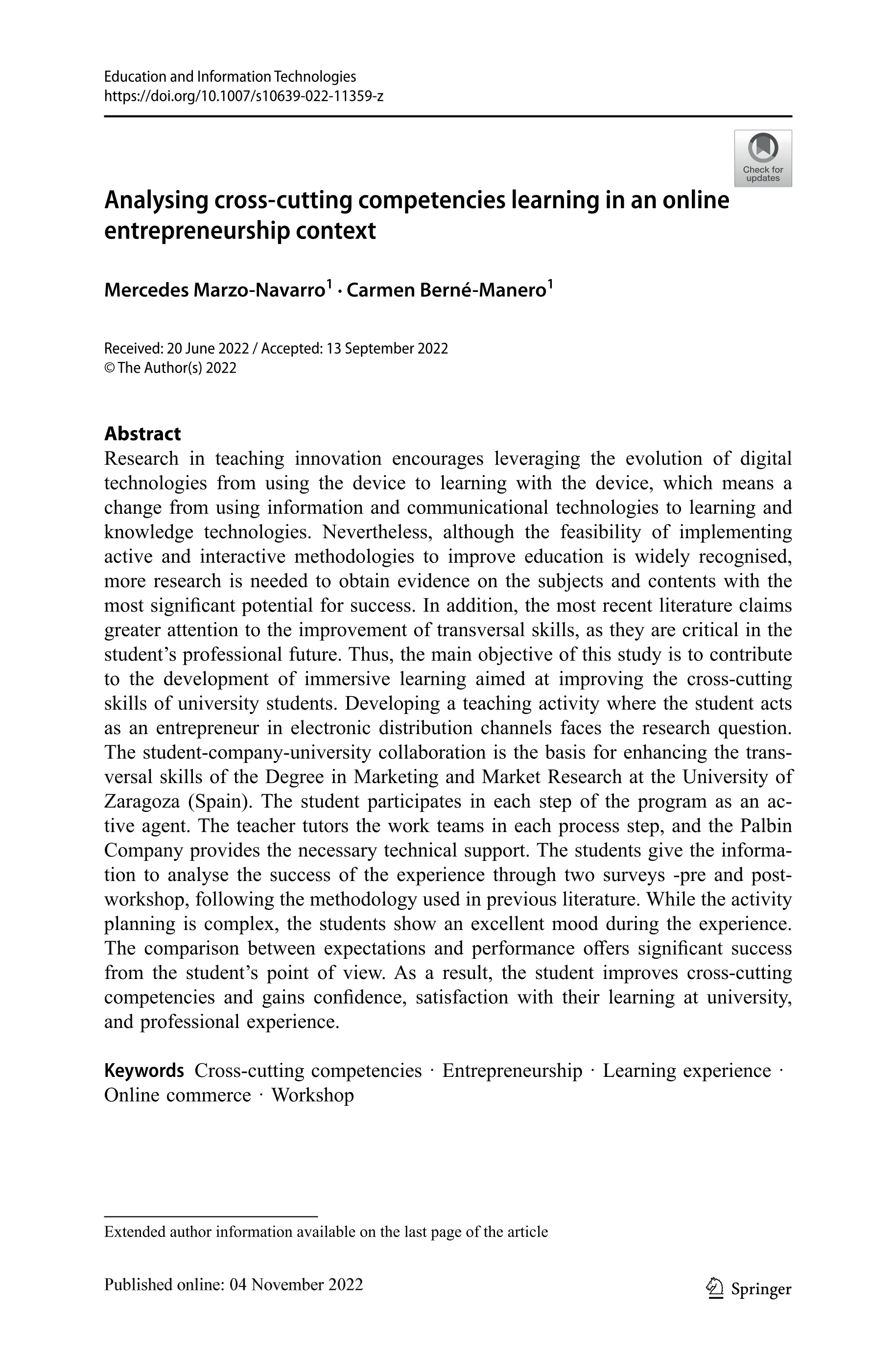 Analysing cross-cutting competencies learning in an online entrepreneurship context