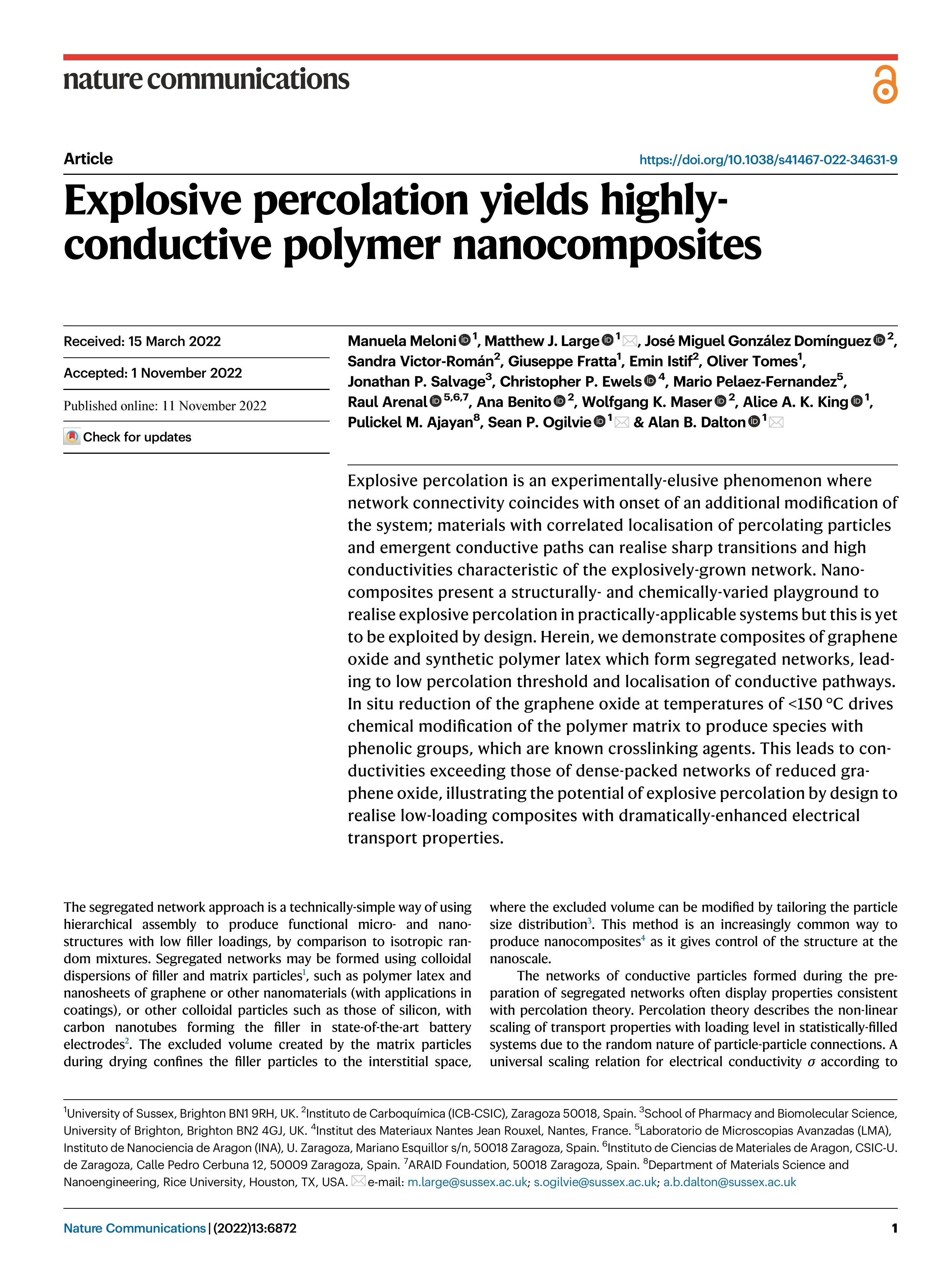 Explosive percolation yields highly-conductive polymer nanocomposites