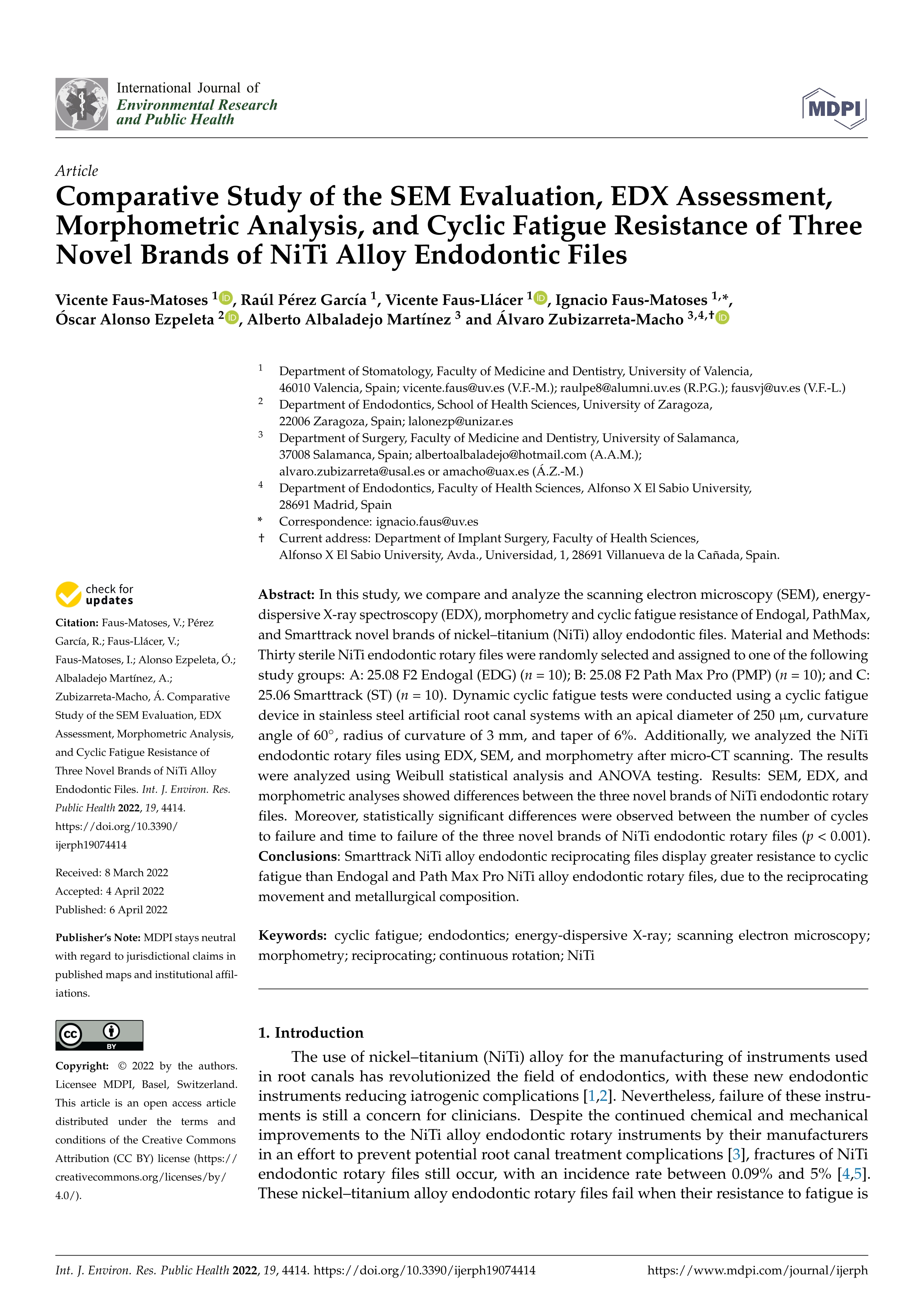 Comparative Study of the SEM Evaluation, EDX Assessment, Morphometric Analysis, and Cyclic Fatigue Resistance of Three Novel Brands of NiTi Alloy Endodontic Files