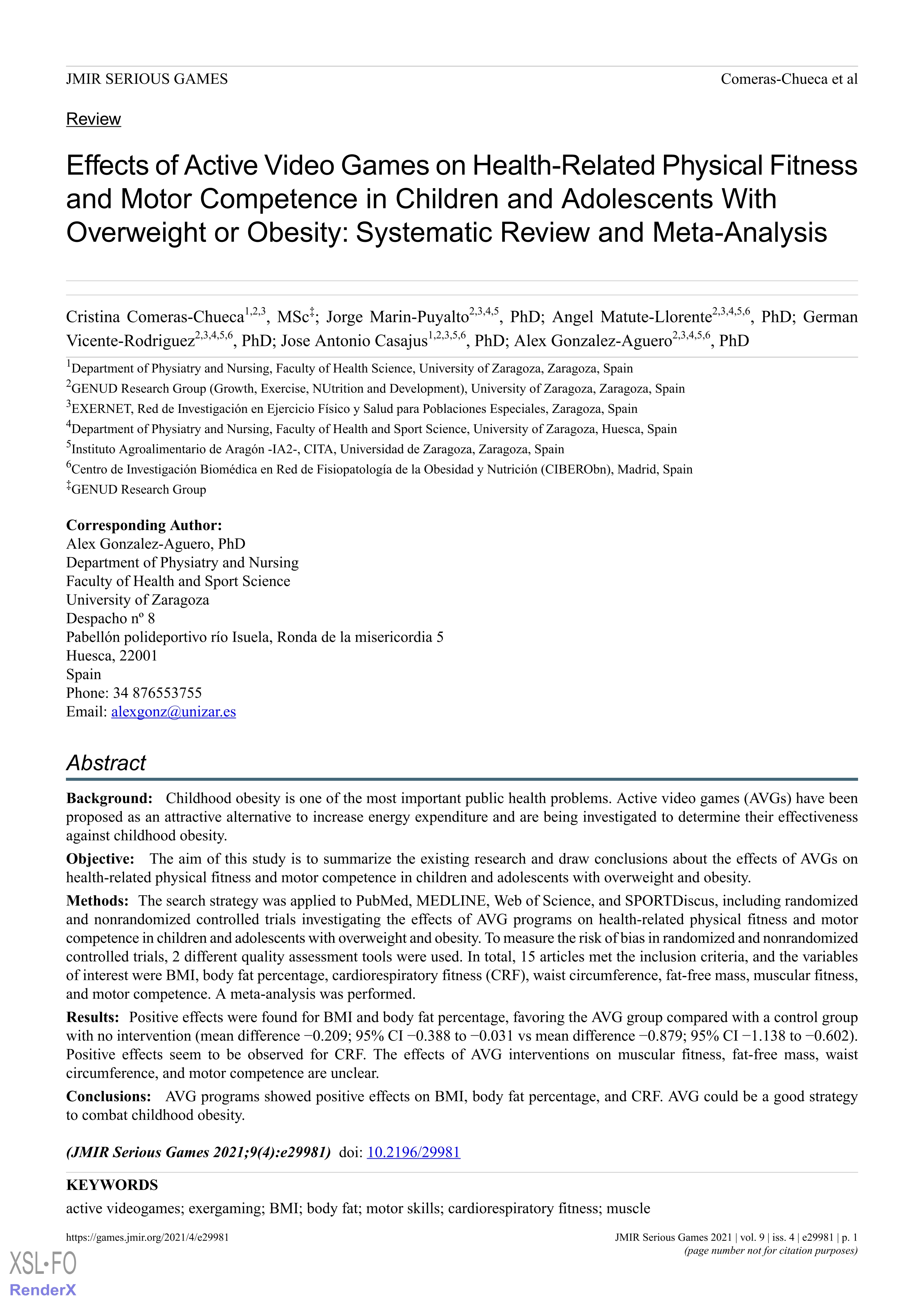 Effects of active video games on health-related physical fitness and motor competence in children and adolescents with overweight or obesity: Systematic review and meta-Analysis
