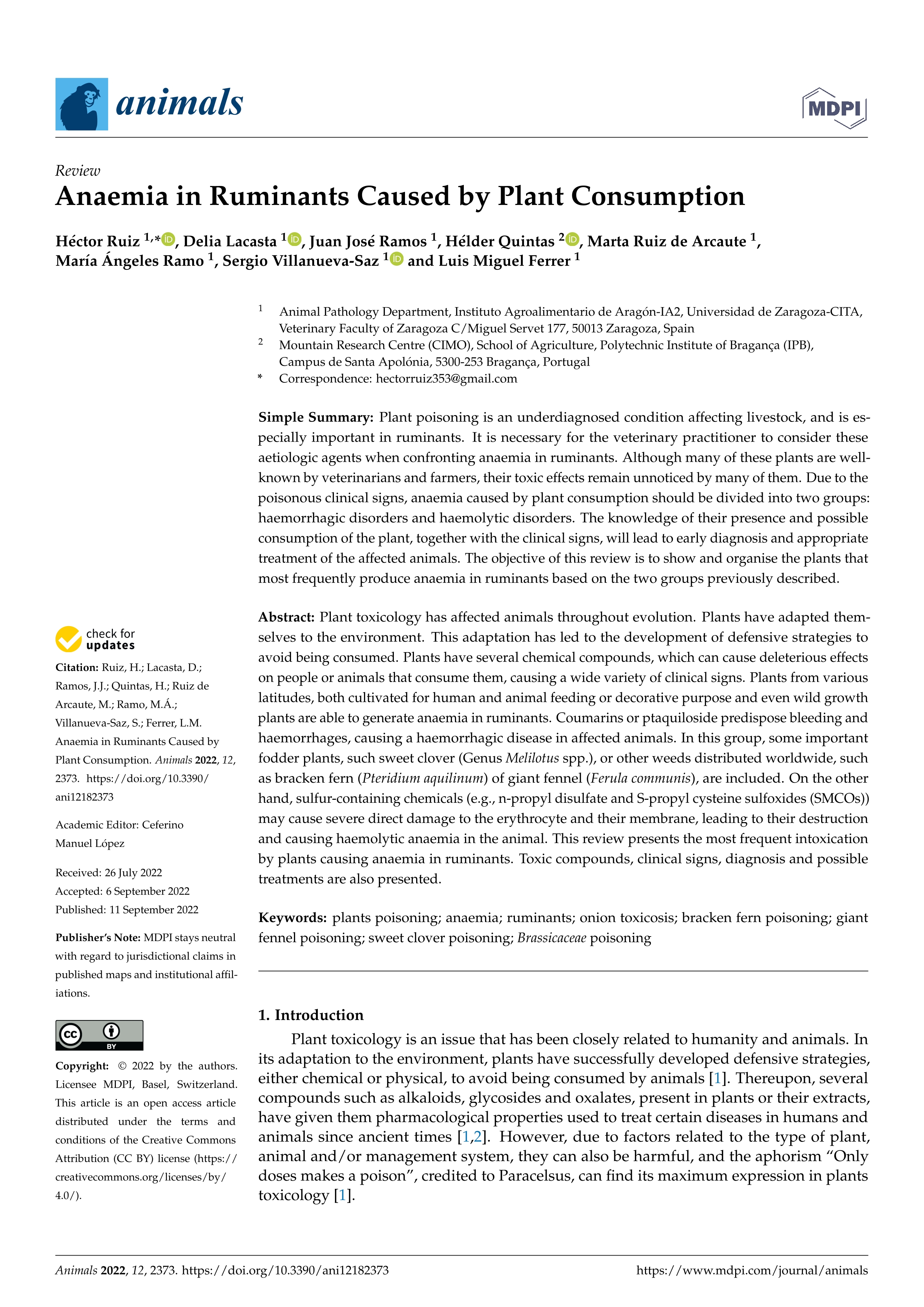 Anaemia in Ruminants Caused by Plant Consumption