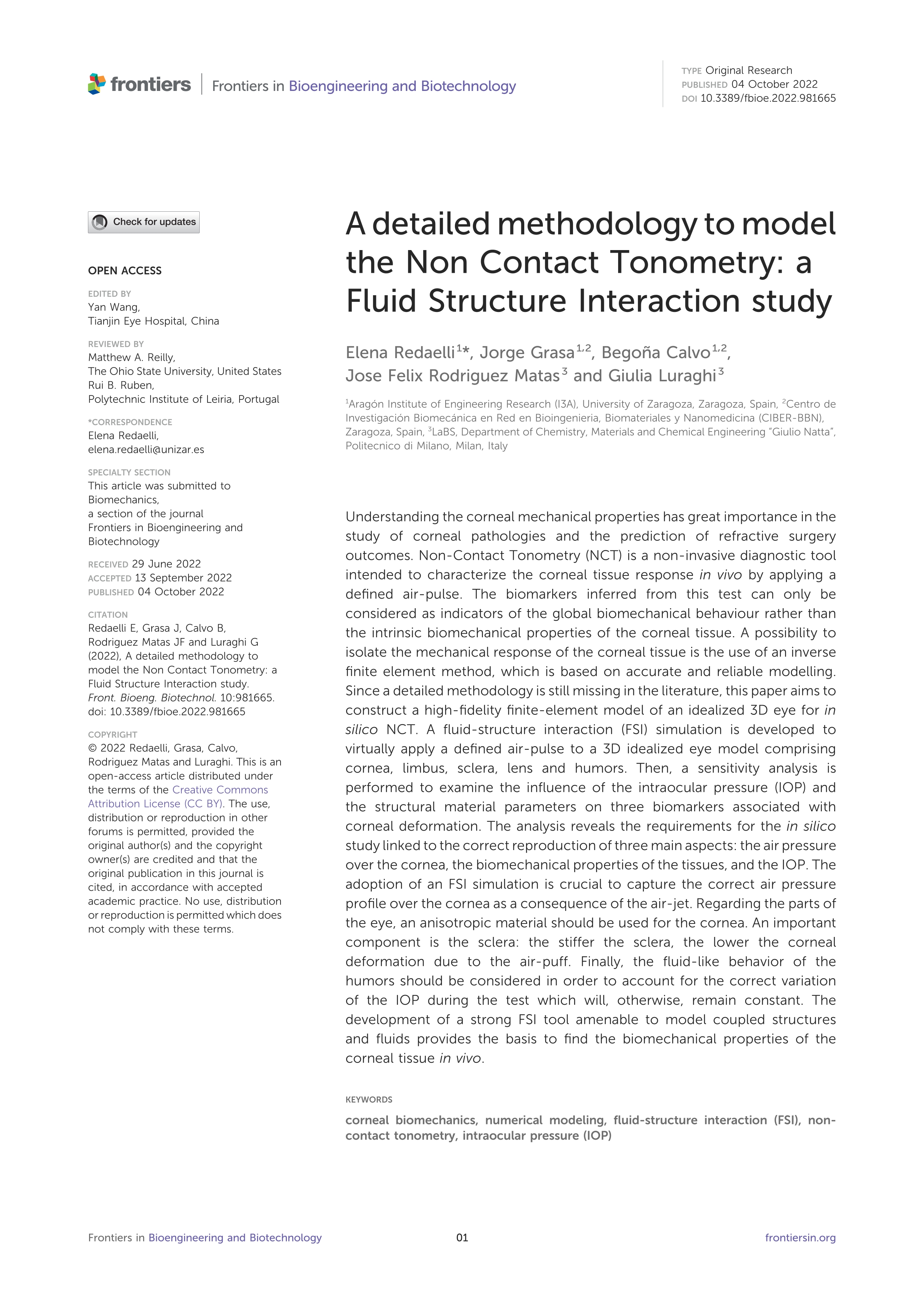 A detailed methodology to model the Non Contact Tonometry: a Fluid Structure Interaction study