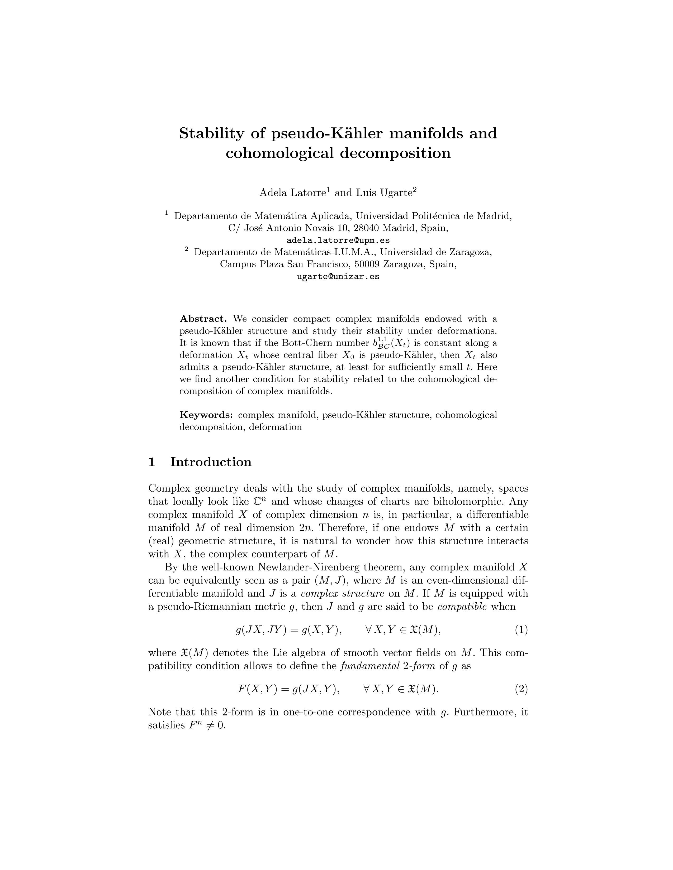 Stability of Pseudo-Kähler Manifolds and Cohomological Decomposition