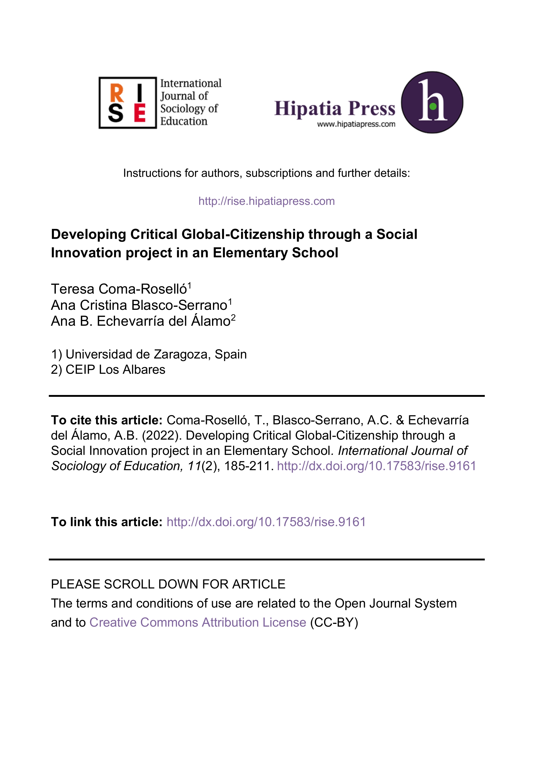 Developing critical global-citizenship through a social innovation project in an elementary school