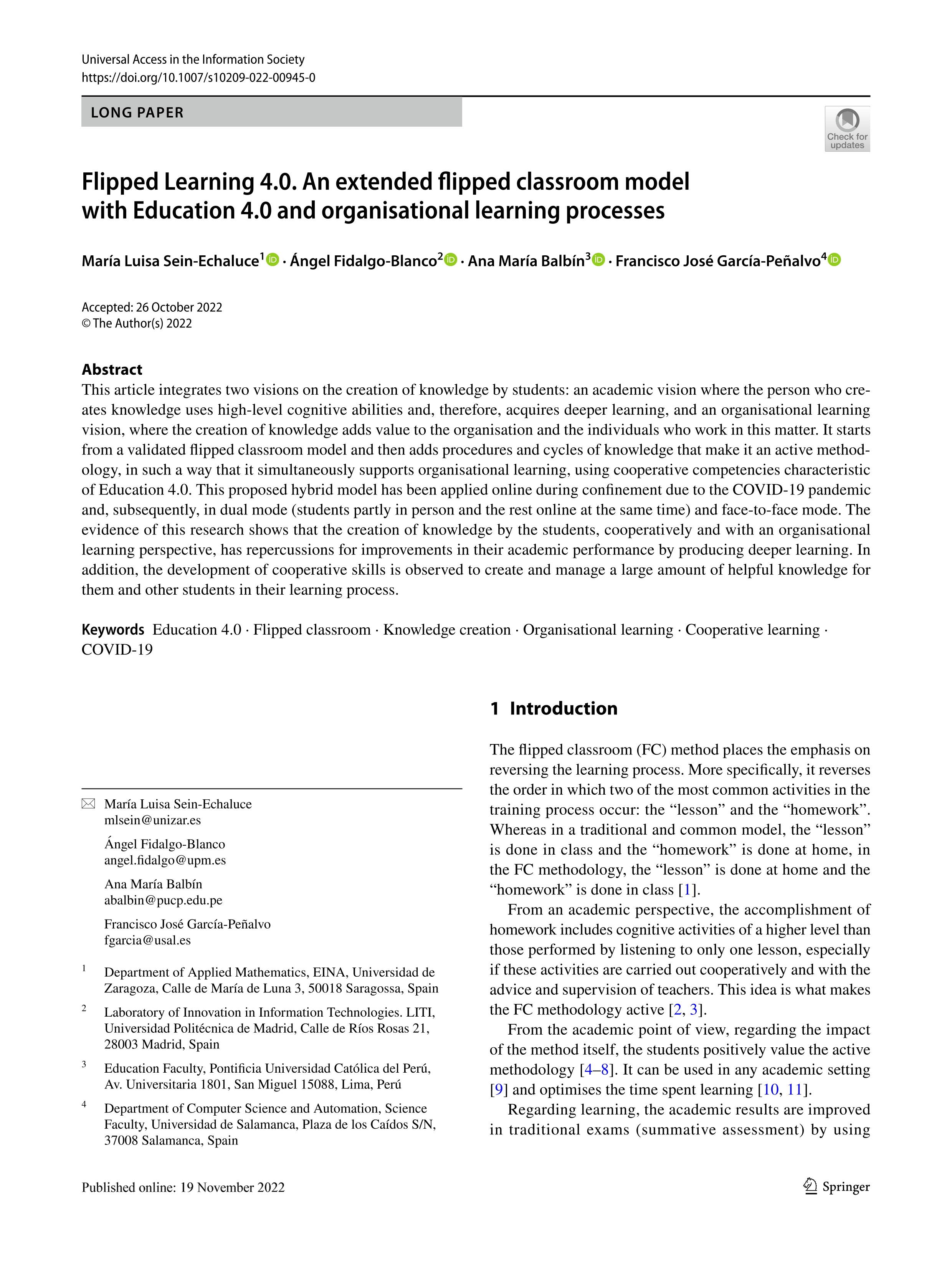 Flipped Learning 4.0. An extended flipped classroom model with Education 4.0 and organisational learning processes