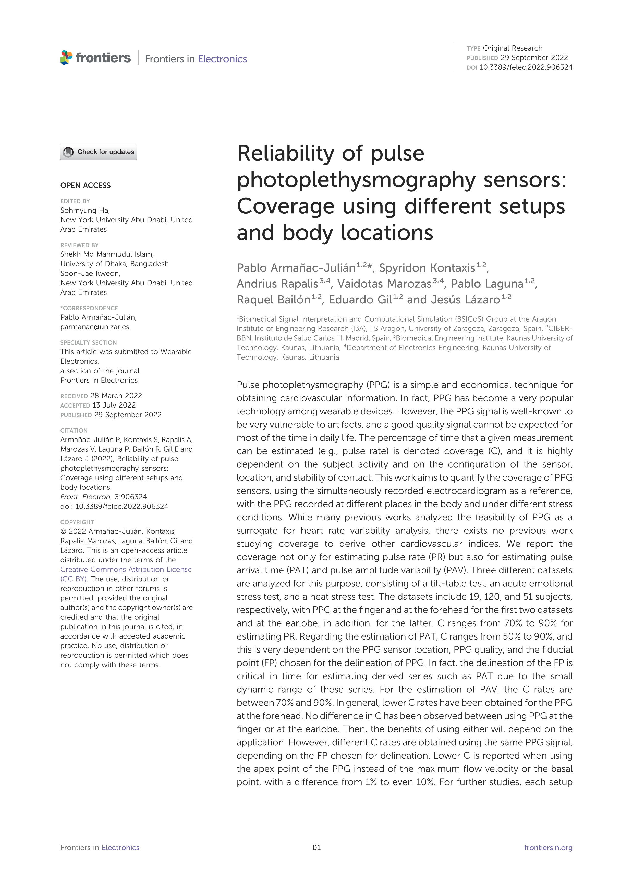 Reliability of pulse photoplethysmography sensors: Coverage using different setups and body locations