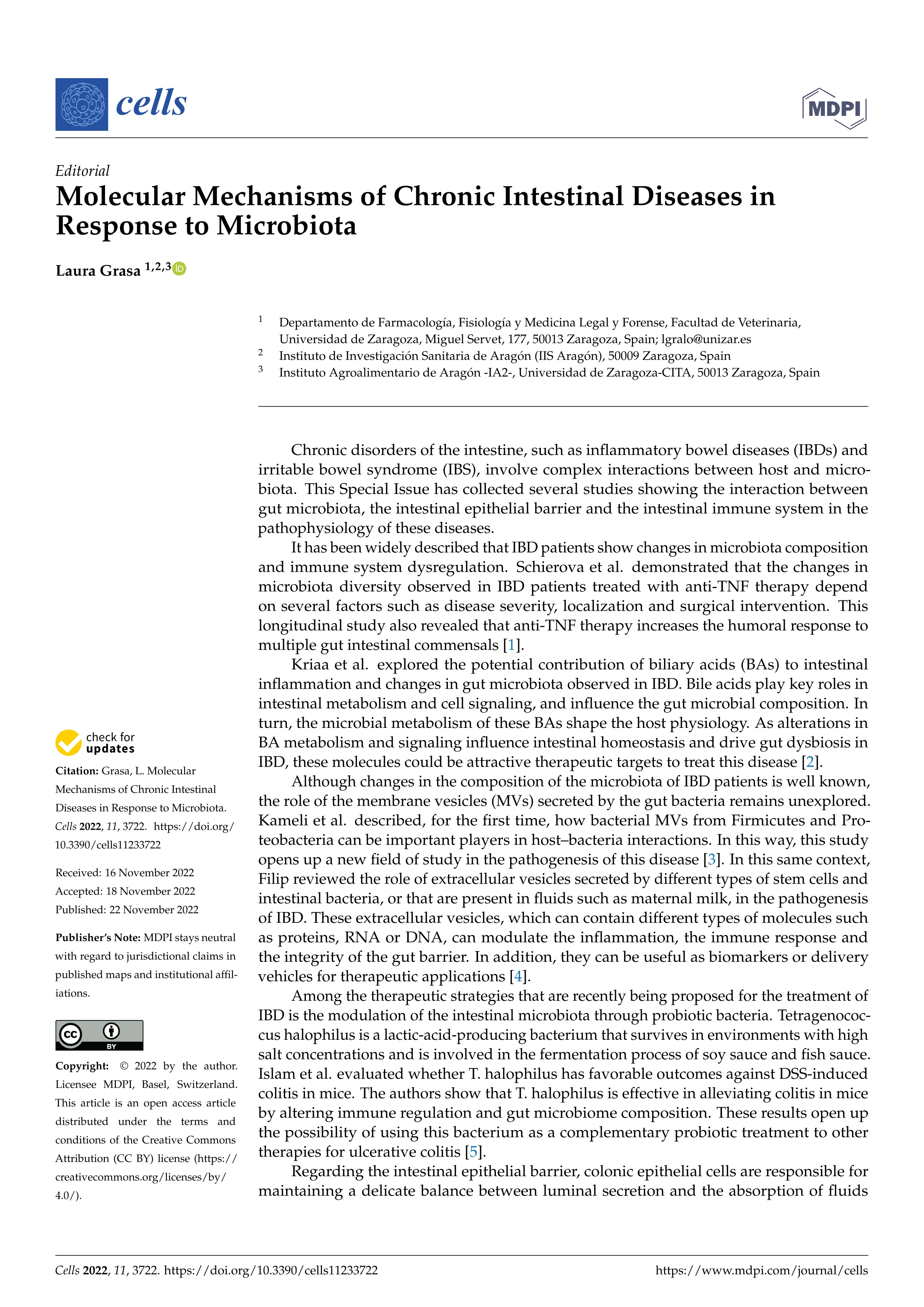 Molecular Mechanisms of Chronic Intestinal Diseases in Response to Microbiota
