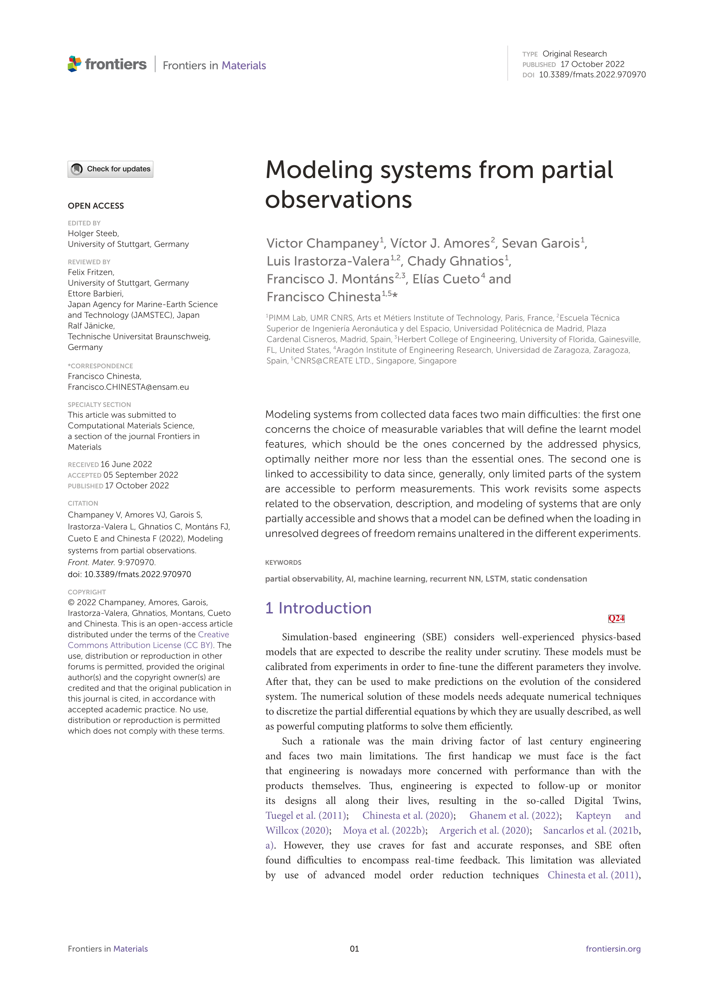 Modeling systems from partial observations