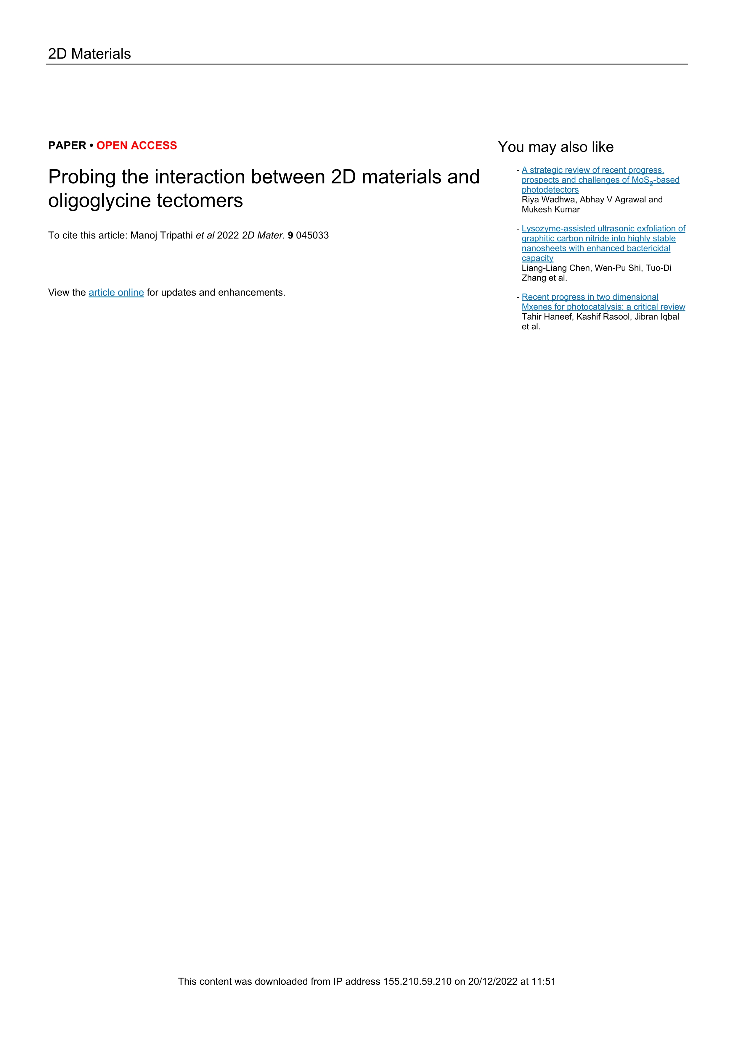 Probing the interaction between 2D materials and oligoglycine tectomers