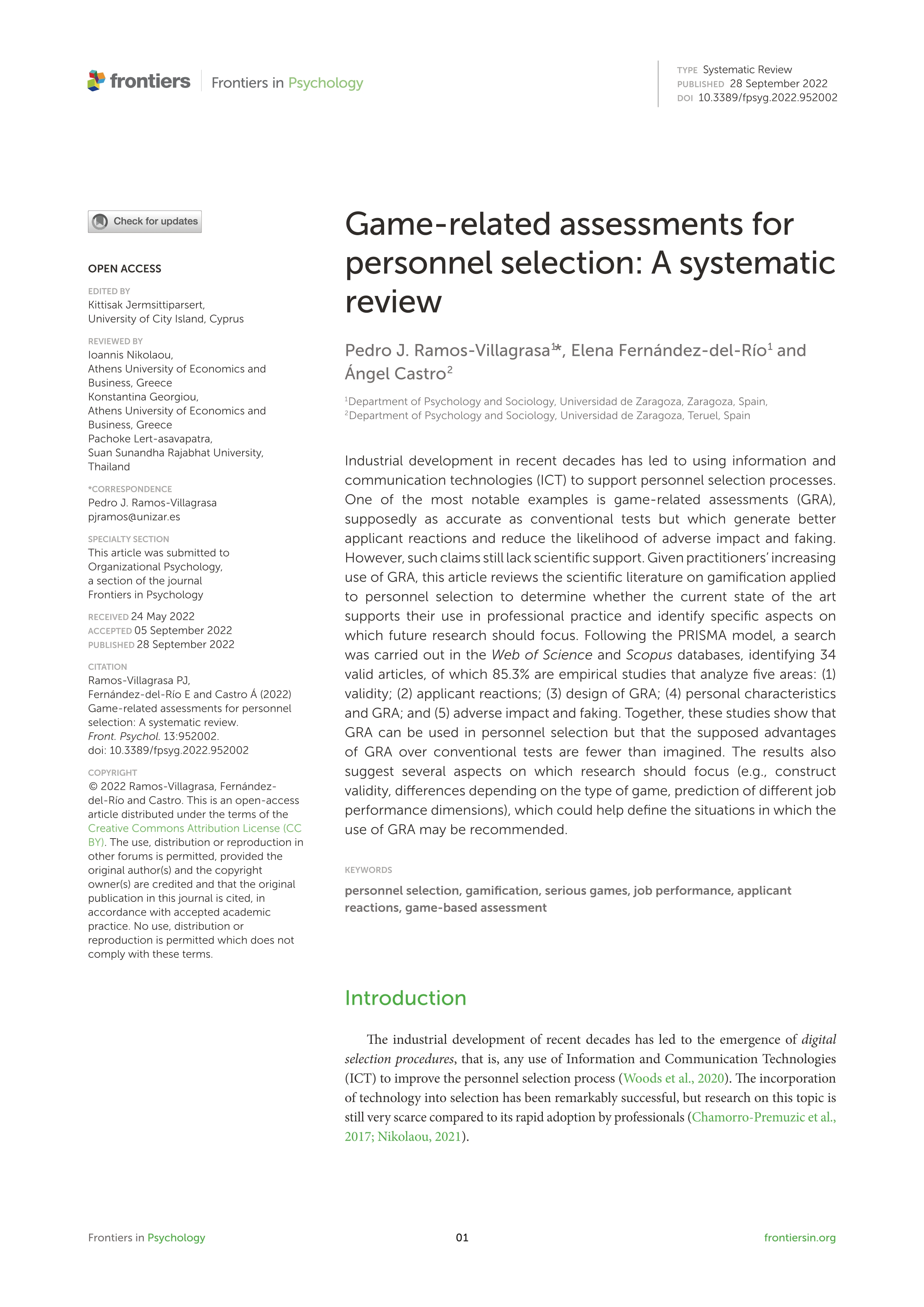Game-related assessments for personnel selection: A systematic review