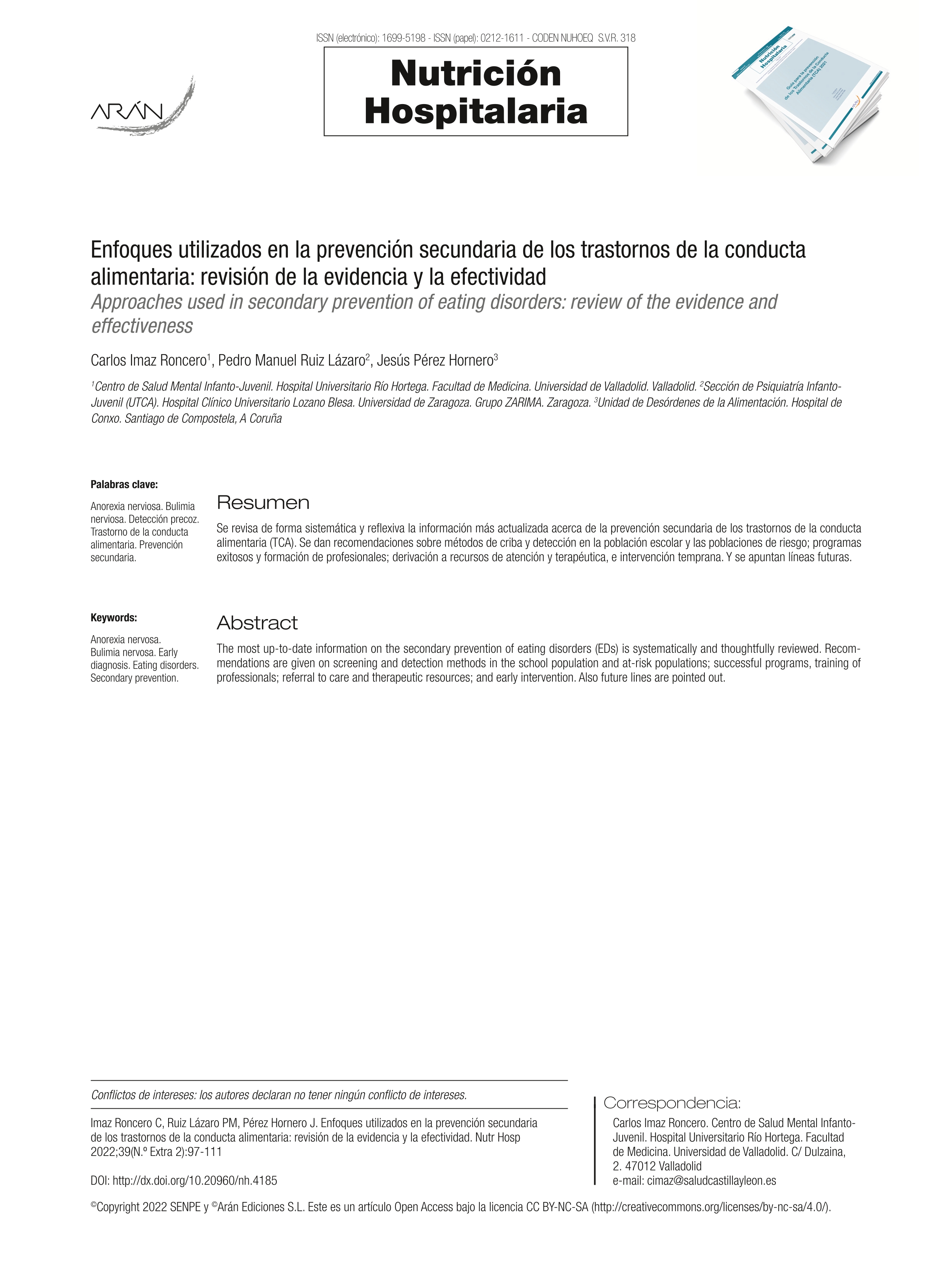 Enfoques utilizados en la prevención secundaria de los trastornos de la conducta alimentaria: revisión de la evidencia y la efectividad
