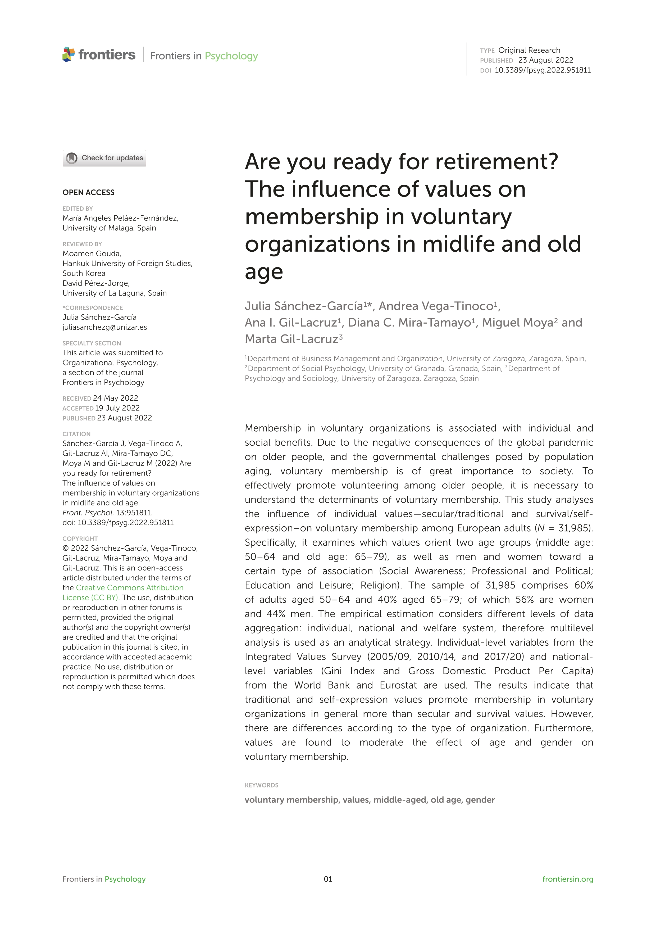 Are you ready for retirement? The influence of values on membership in voluntary organizations in midlife and old age