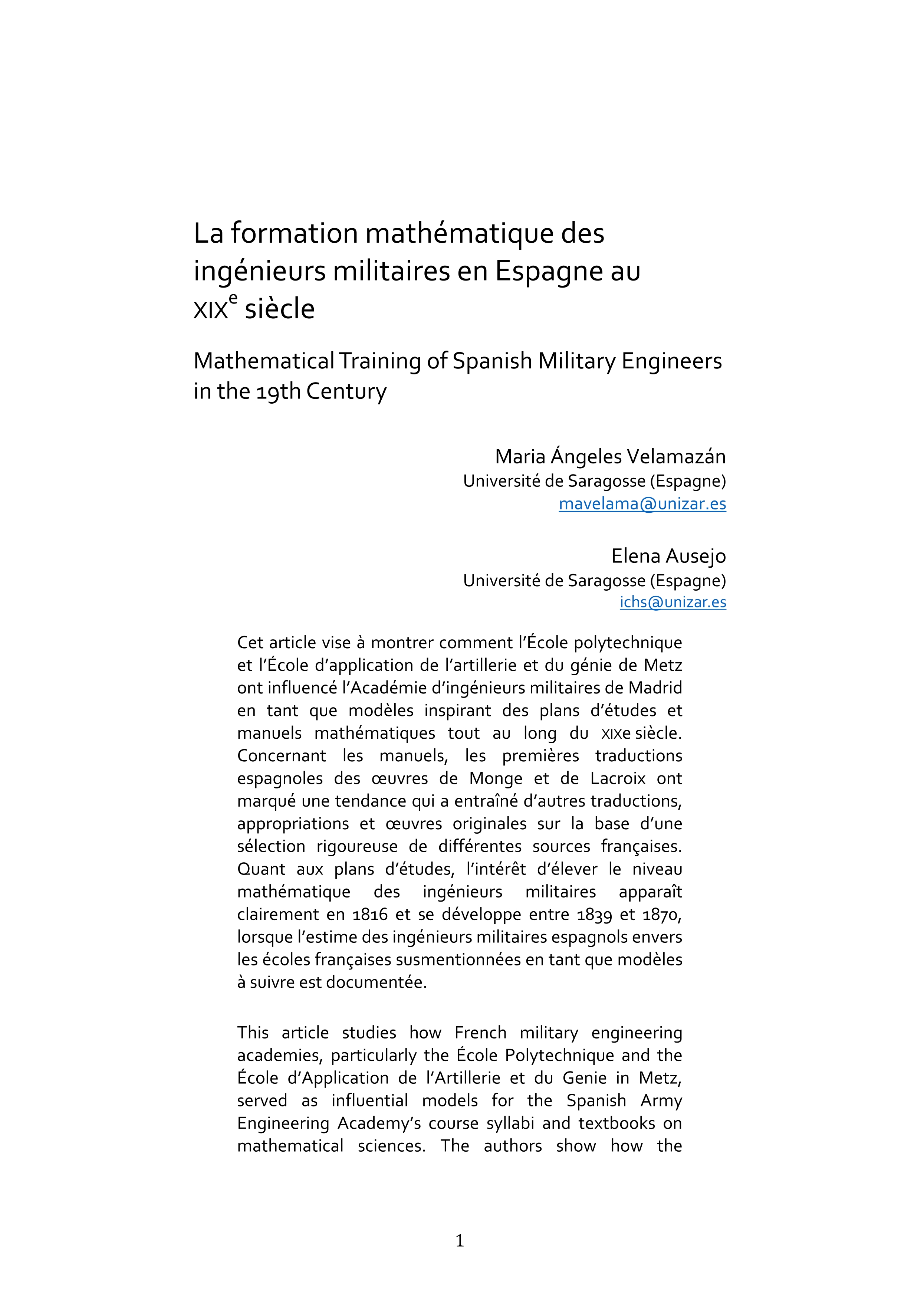 La formation mathématique des ingénieurs militaires en Espagne au XIXe siècle