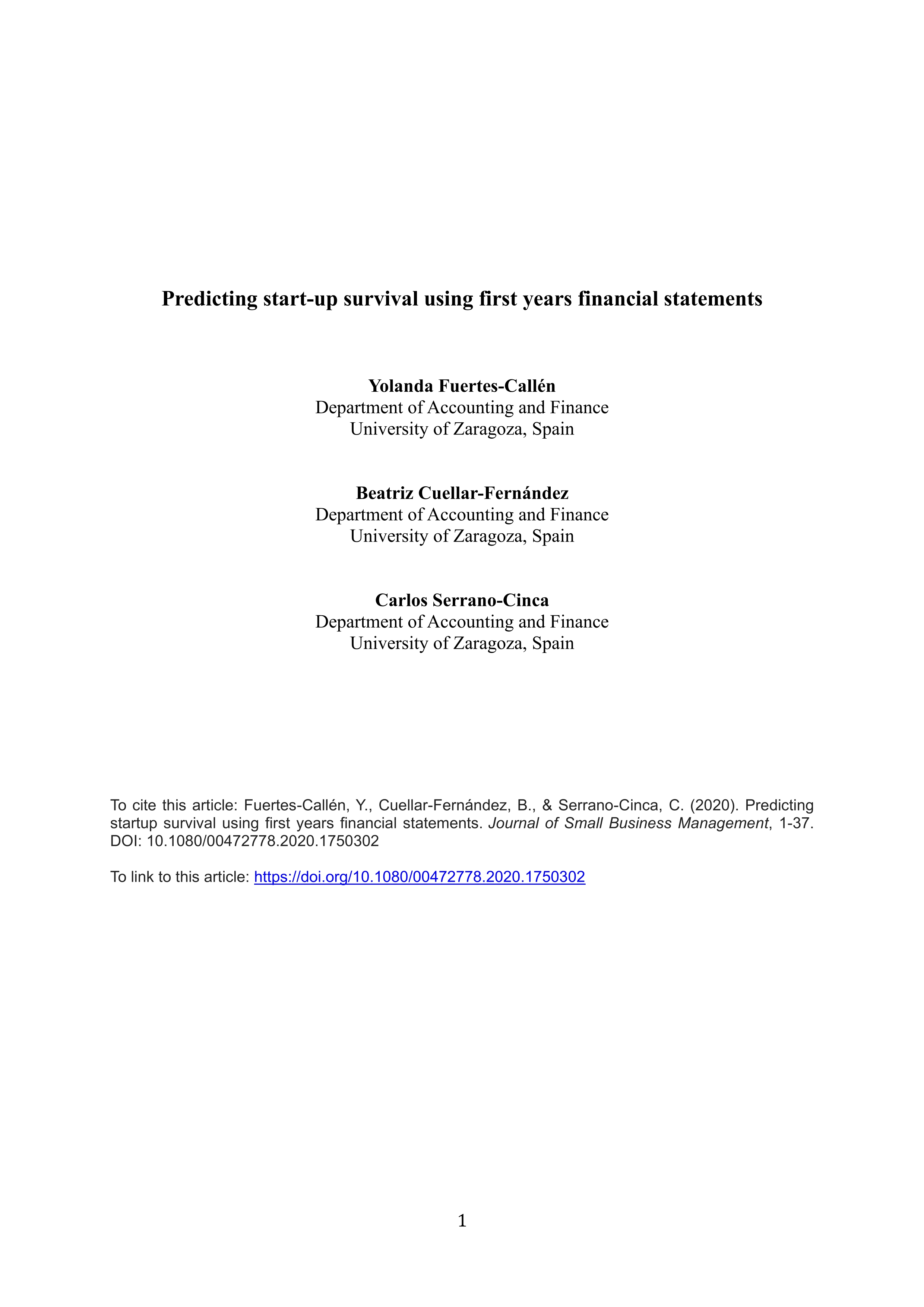 Predicting startup survival using first years financial statements