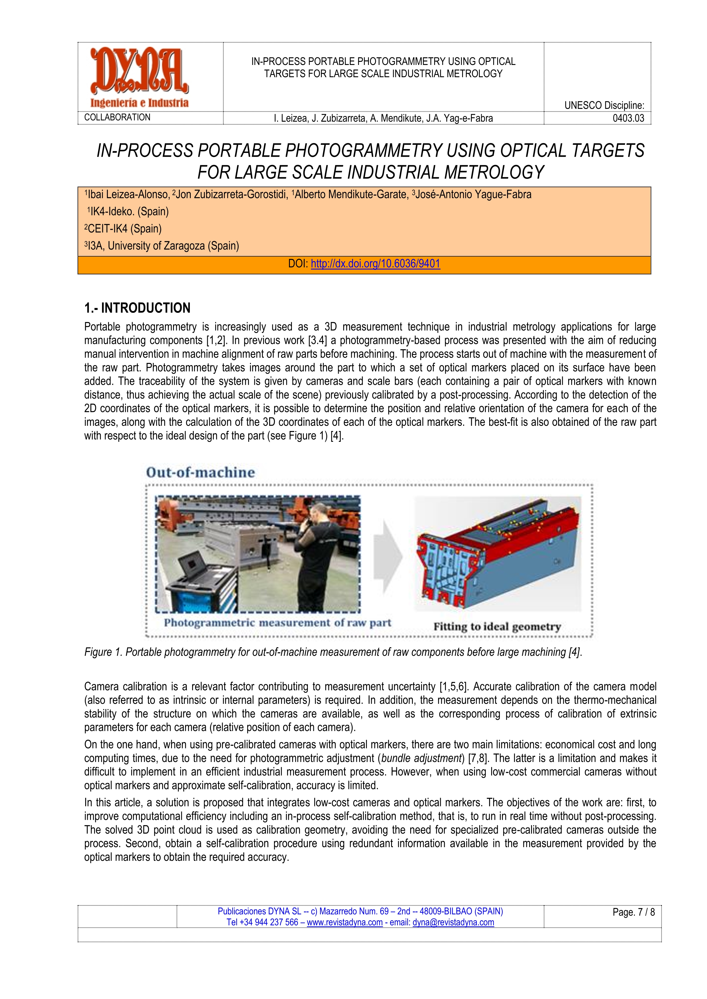 In-process portable photogrammetry using optical targets for large scale industrial metrology