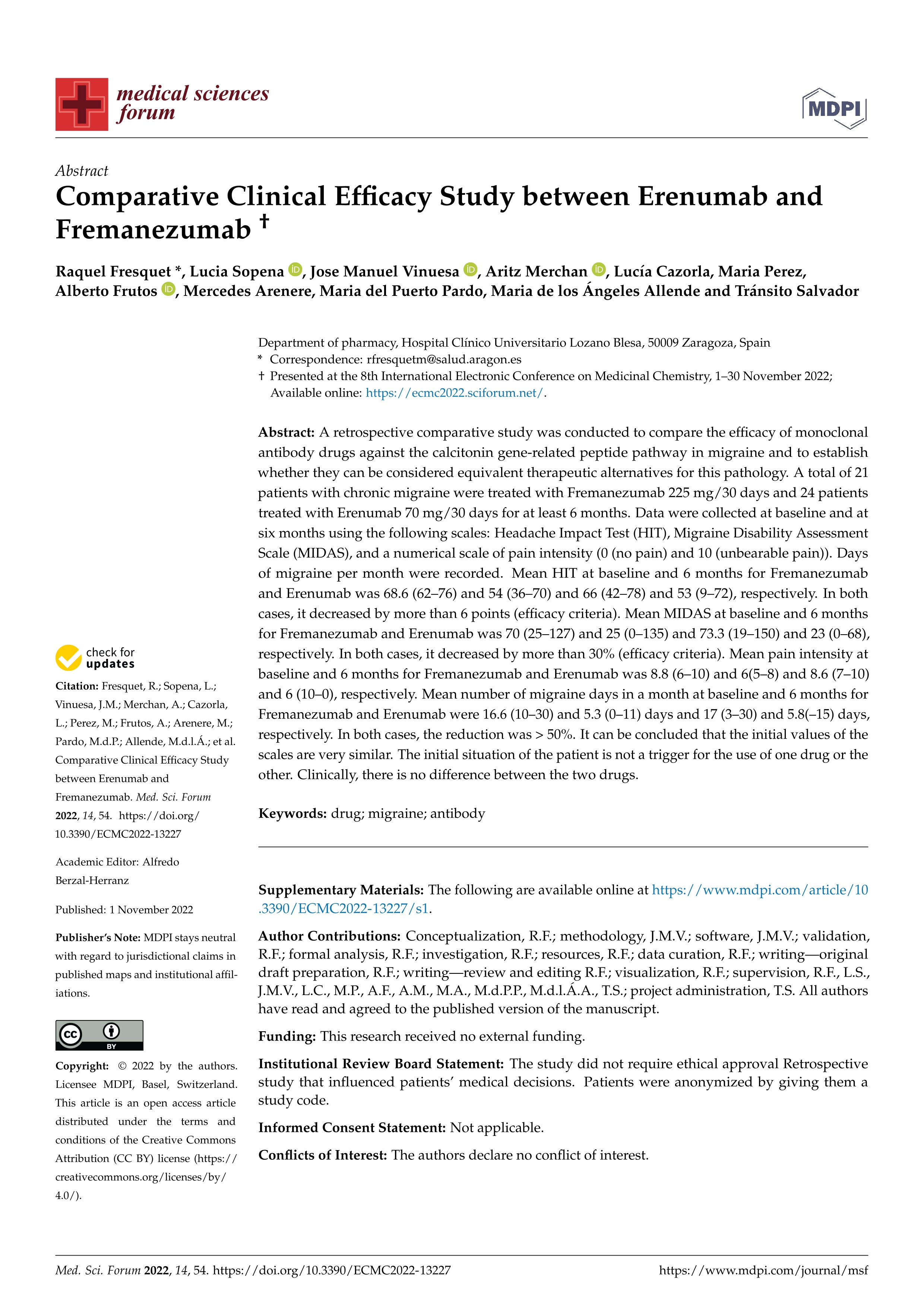 Comparative Clinical Efficacy Study between Erenumab and Fremanezumab