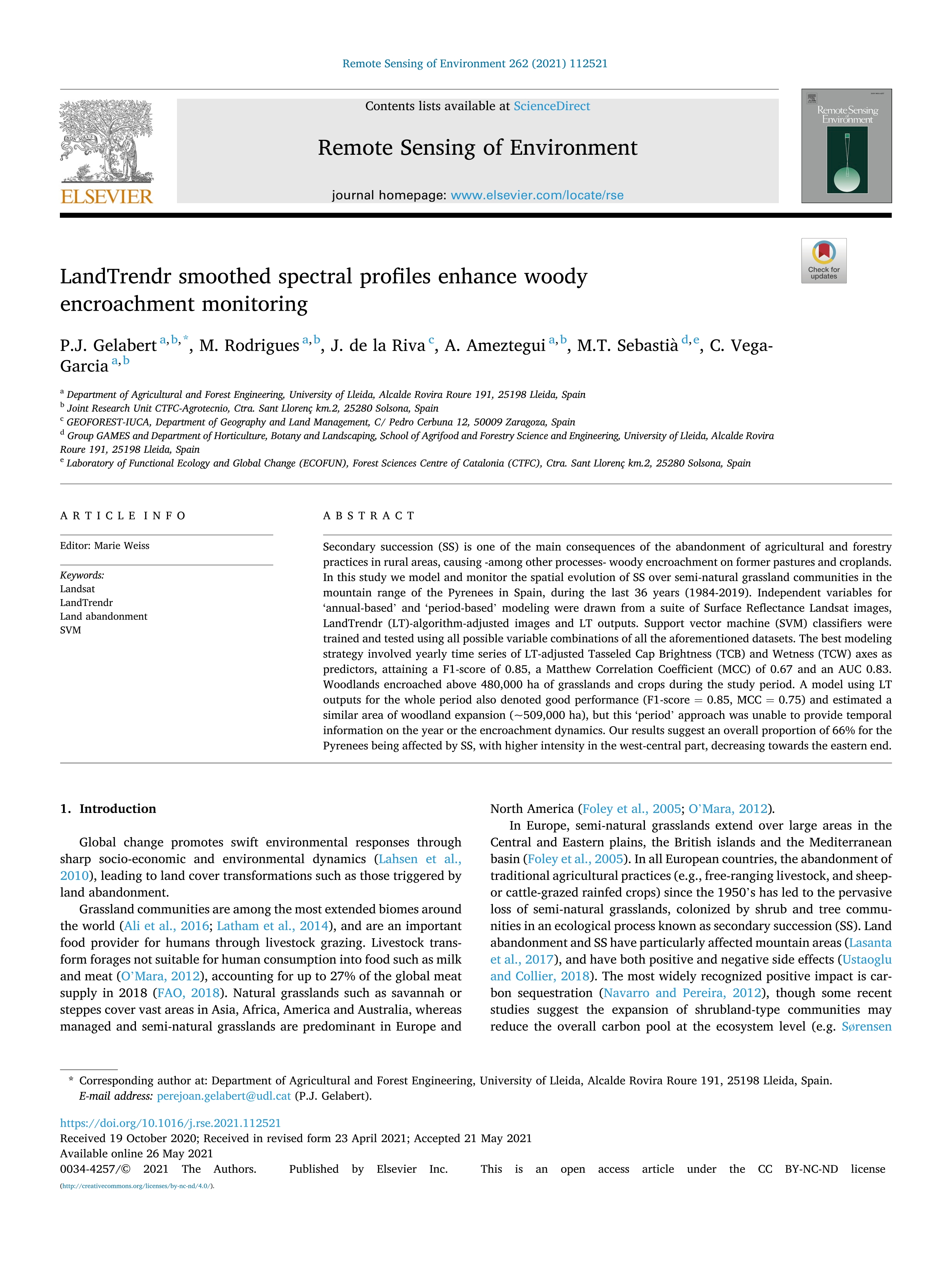 LandTrendr smoothed spectral profiles enhance woody encroachment monitoring