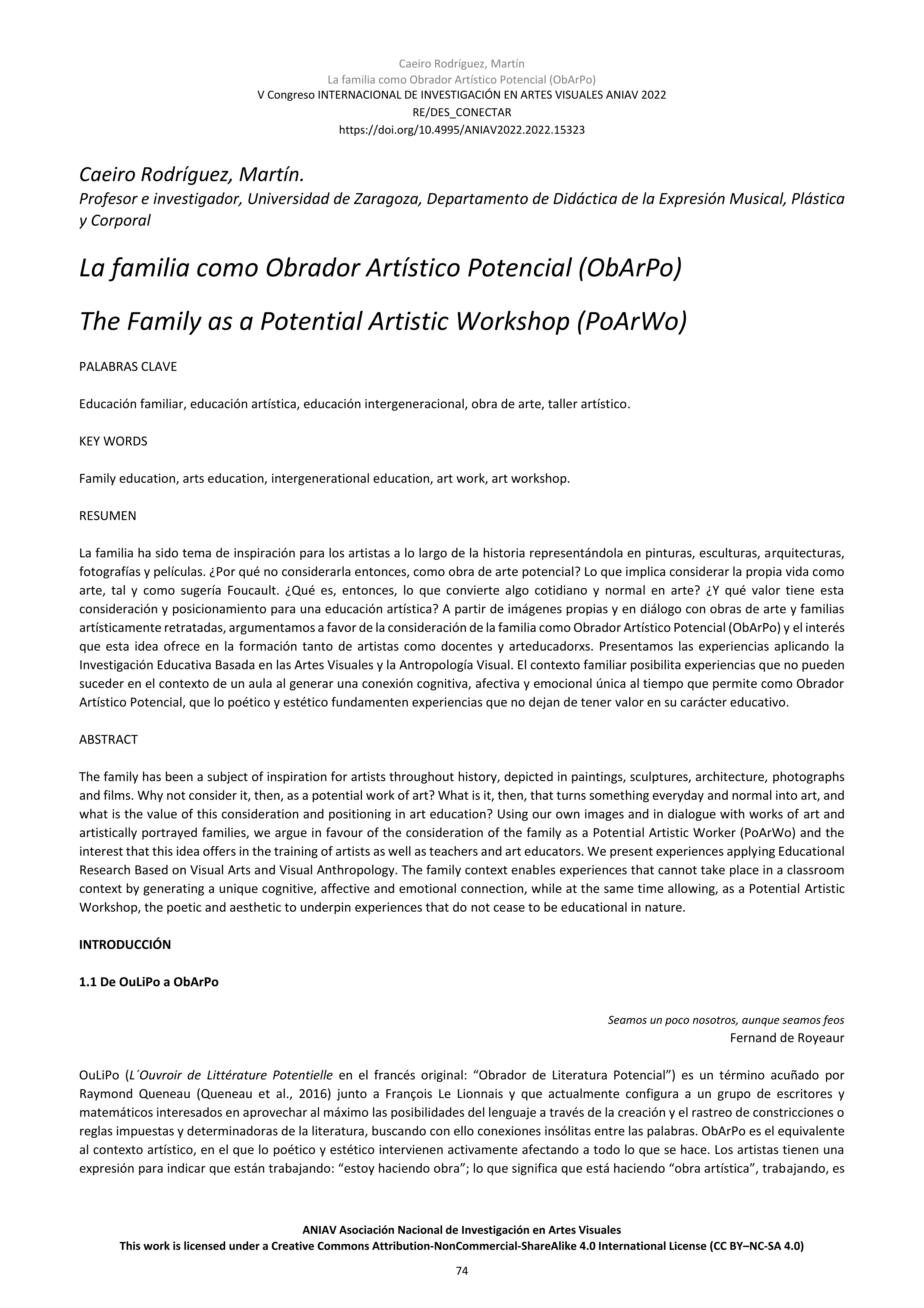 La familia como Obrador Artístico Potencial (ObArPo)