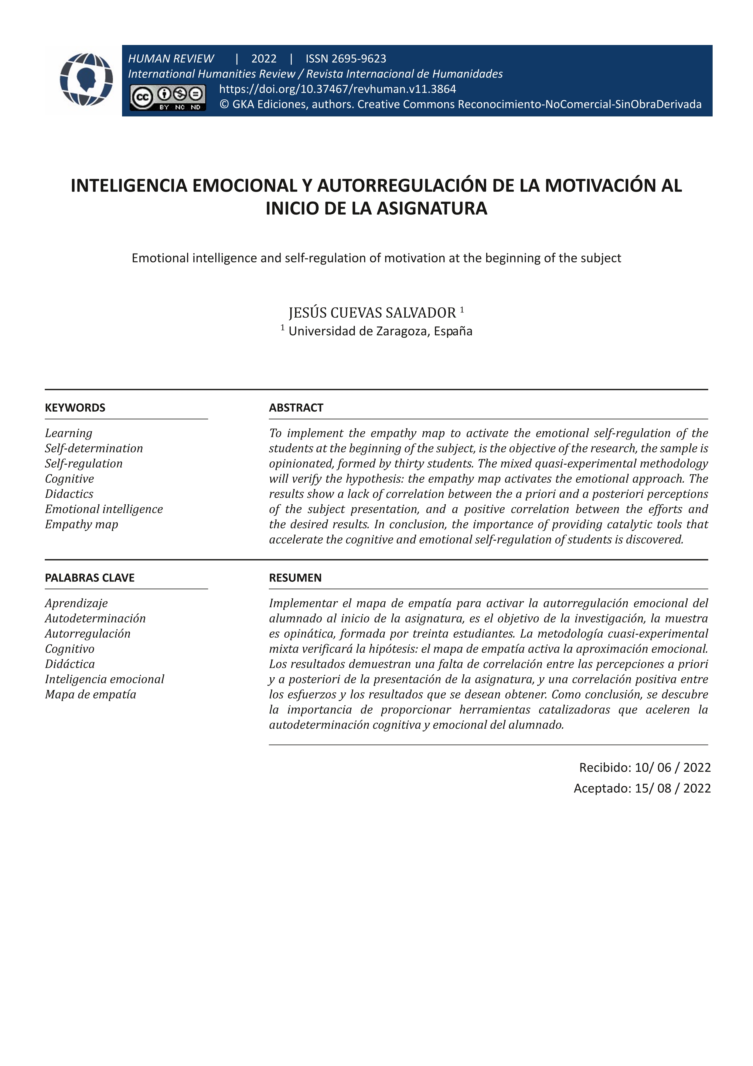 Inteligencia emocional y autorregulación de la motivación al inicio de la asignatura