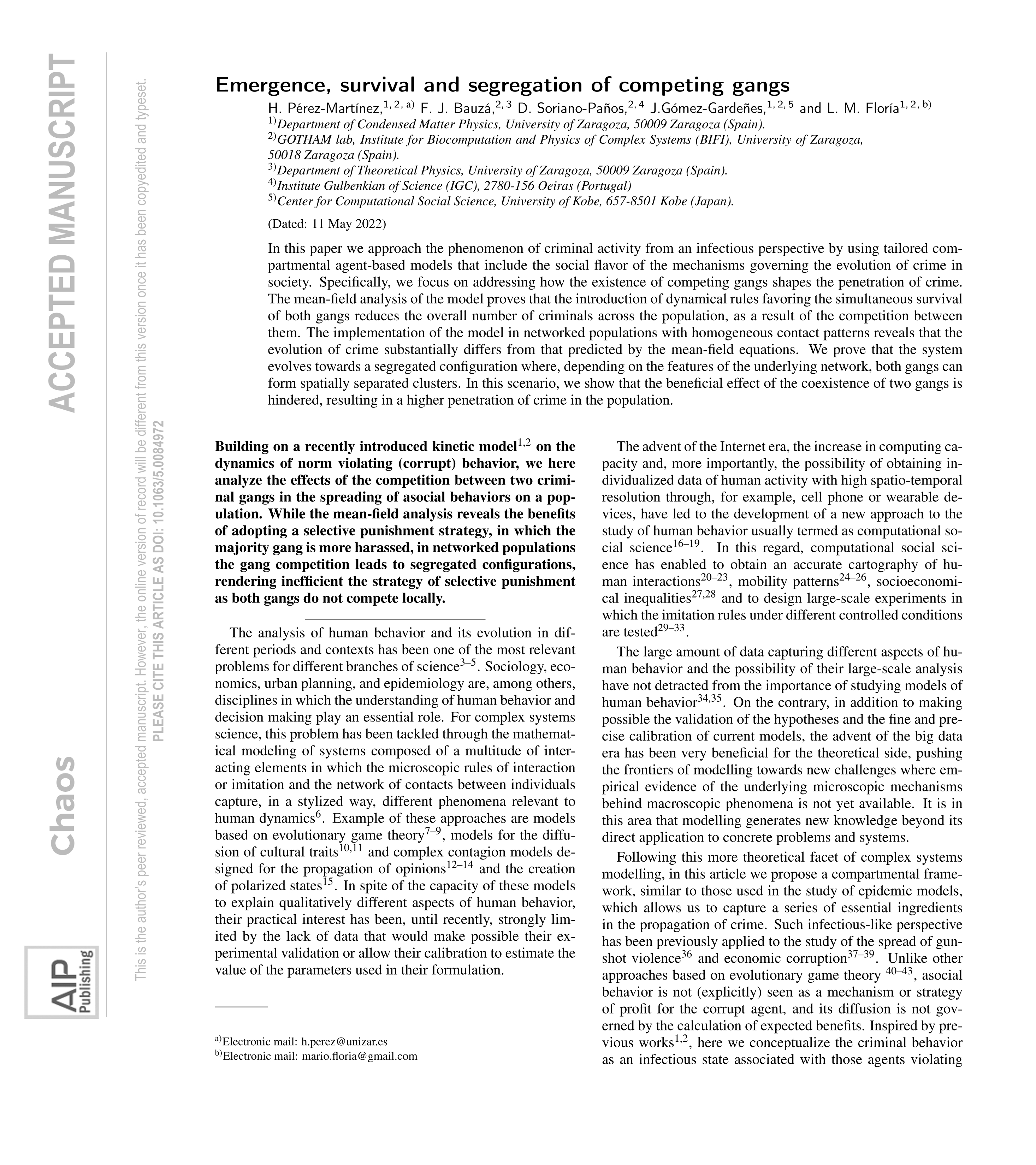 Emergence, survival, and segregation of competing gangs