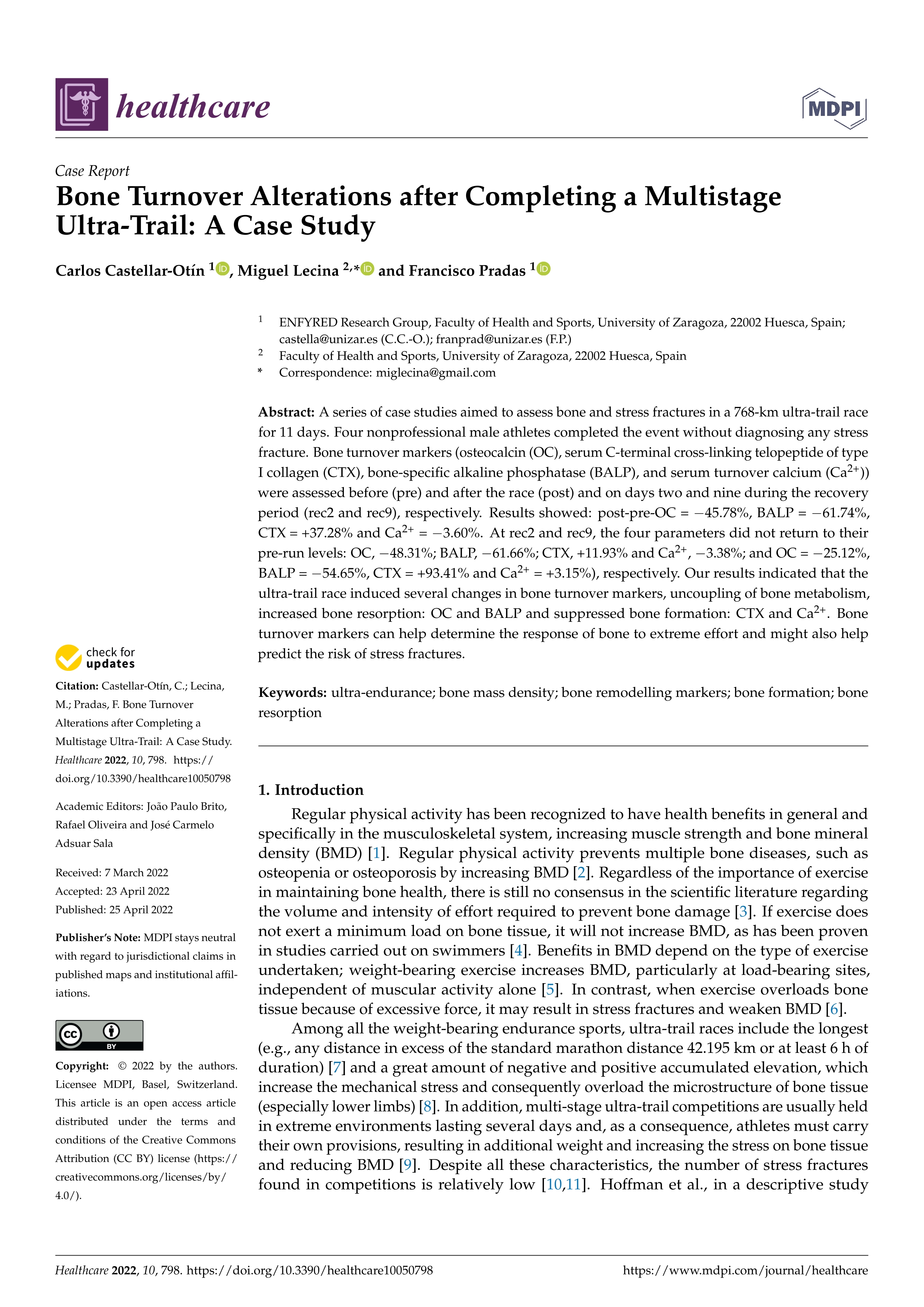 Bone turnover alterations after completing a multistage ultra-trail: a case study