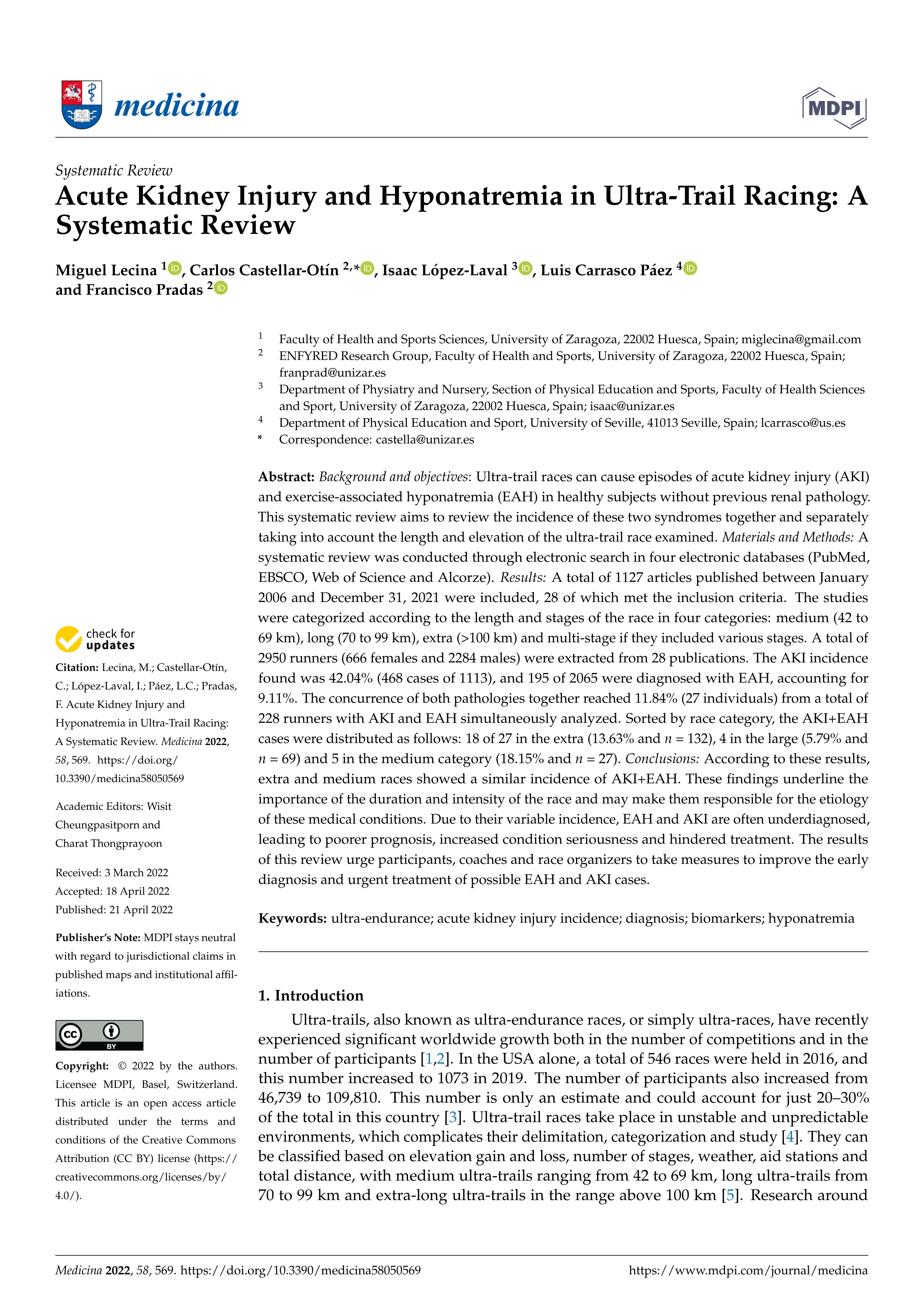 Acute kidney injury and hyponatremia in ultra-trail racing: a systematic review