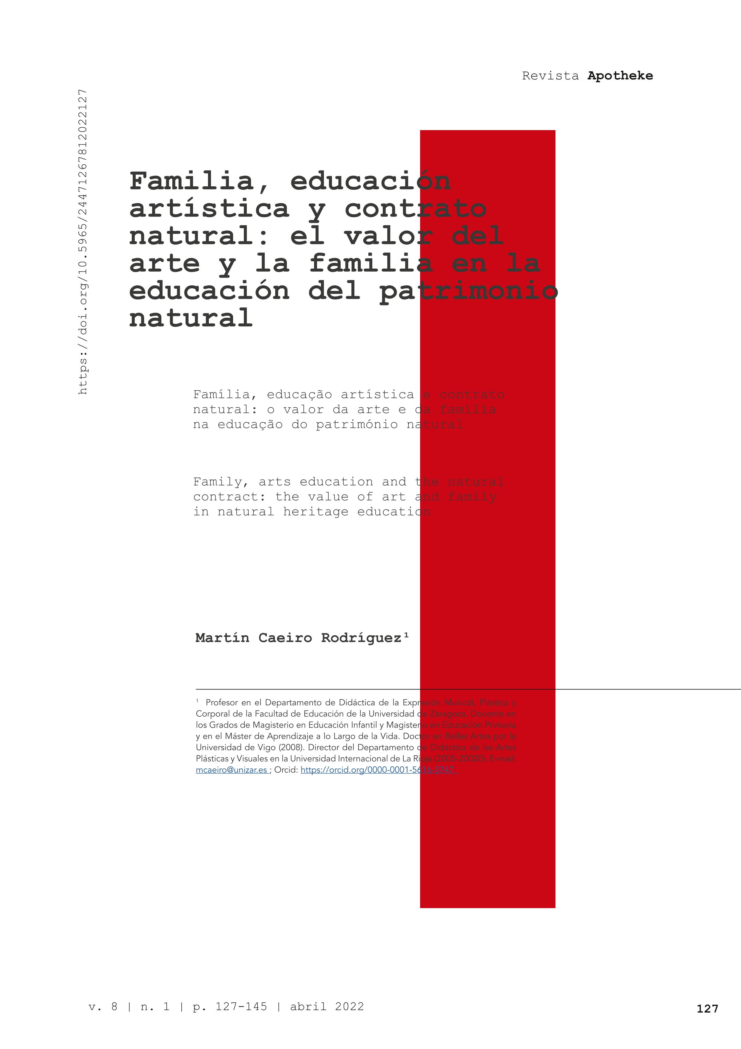 Família, educação artística e contrato natural: o valor da arte e da família na educação do património natural