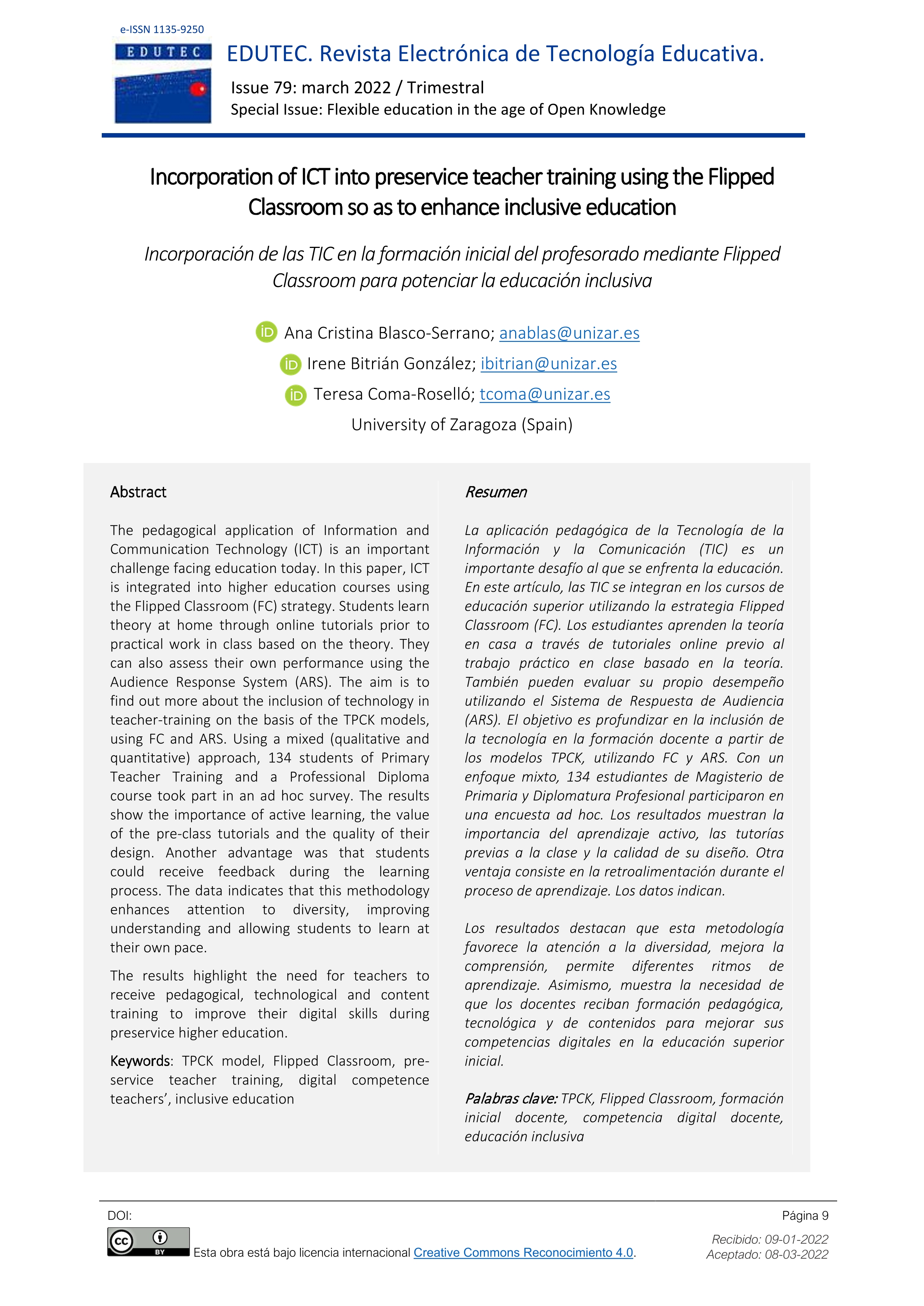 Incorporación de las TIC en la formación inicial del profesorado mediante Flipped Classroom para potenciar la educación inclusiva