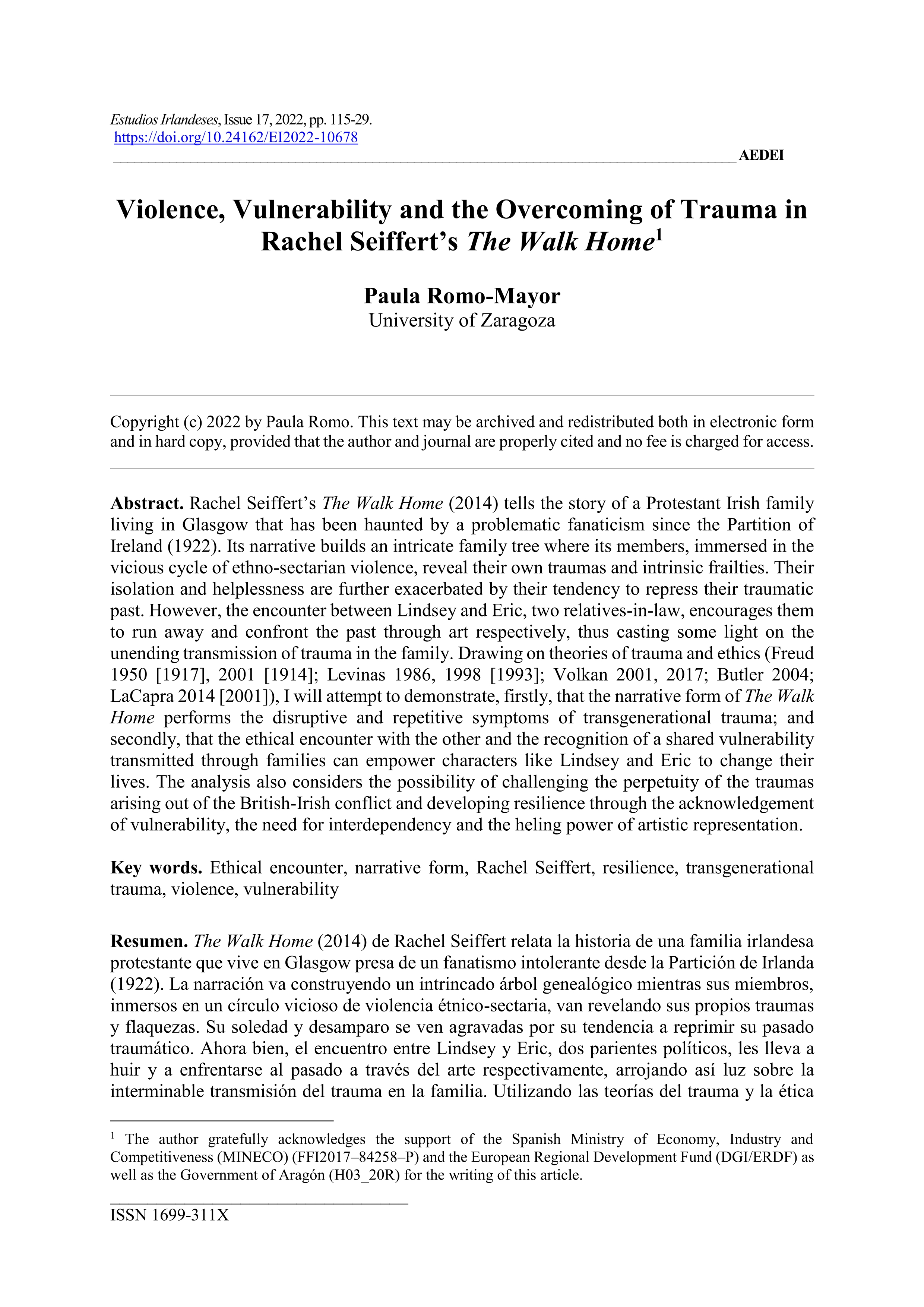 Violence, Vulnerability and the Overcoming of Trauma in Rachel Seiffert’s The Walk Home