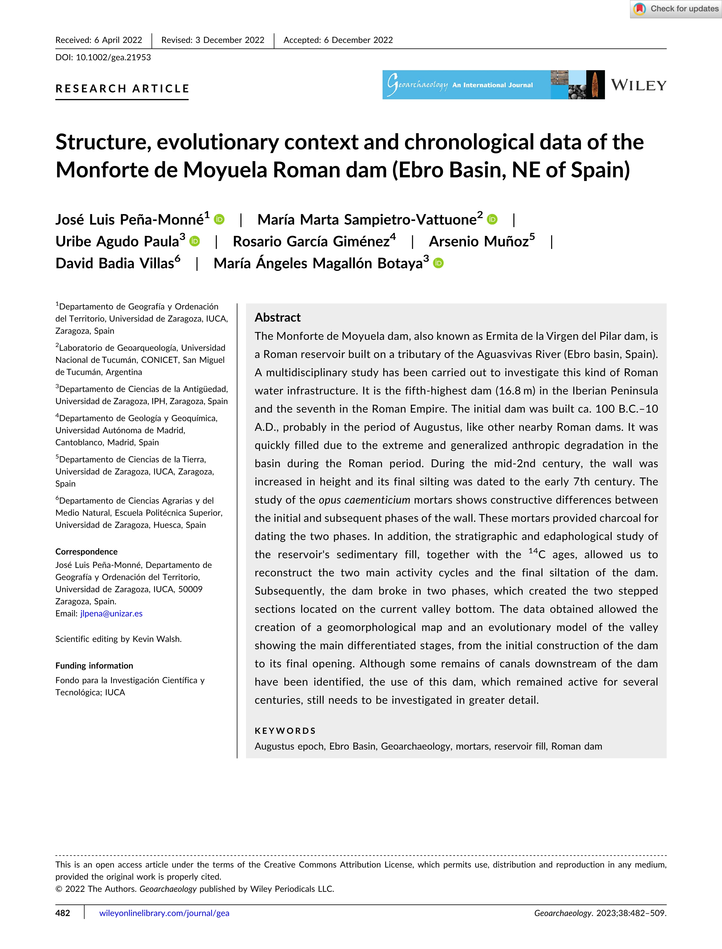 Structure, evolutionary context and chronological data of the Monforte de Moyuela Roman dam (Ebro Basin, NE of Spain)