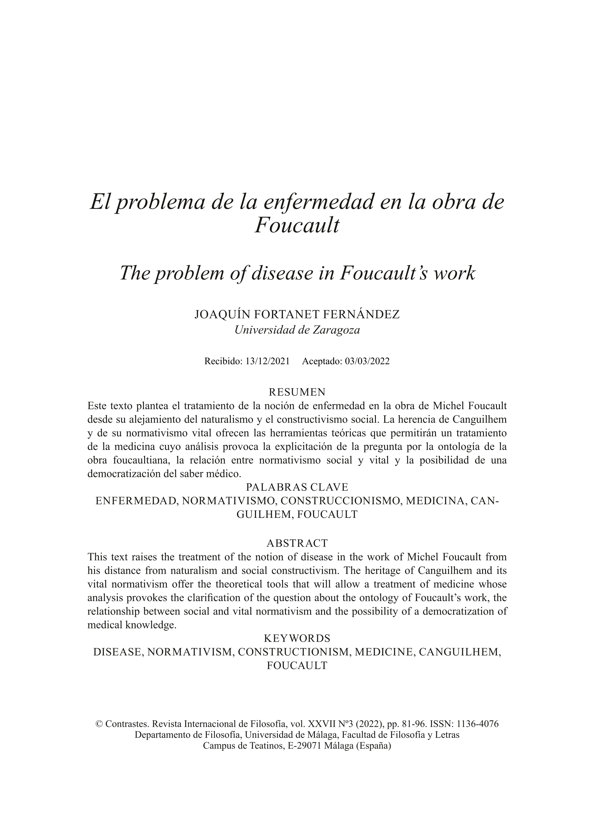 El problema de la enfermedad en la obra de Foucault