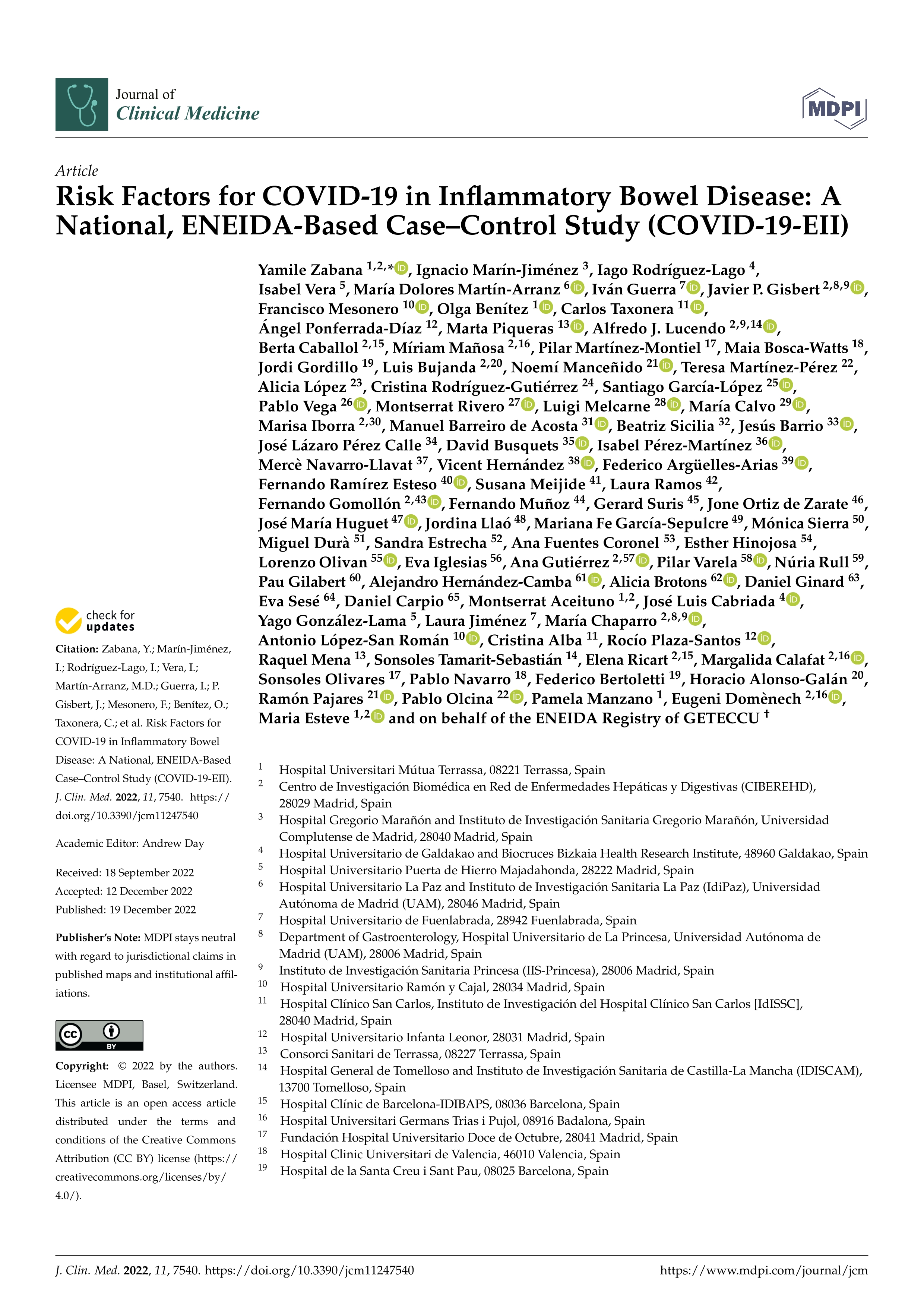 Risk Factors for COVID-19 in Inflammatory Bowel Disease: A National, ENEIDA-Based Case–Control Study (COVID-19-EII)