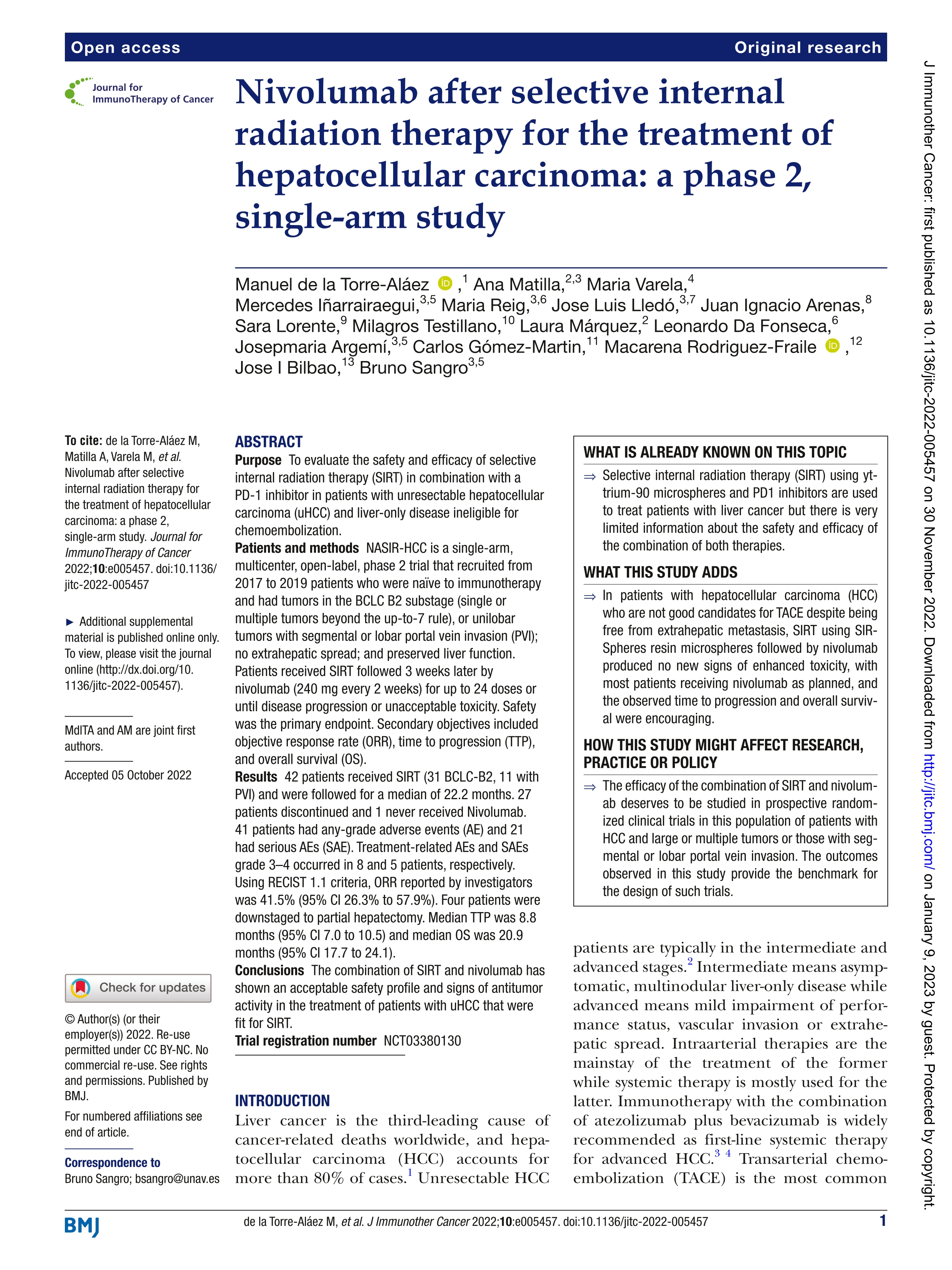 Nivolumab after selective internal radiation therapy for the treatment of hepatocellular carcinoma: a phase 2, single-arm study