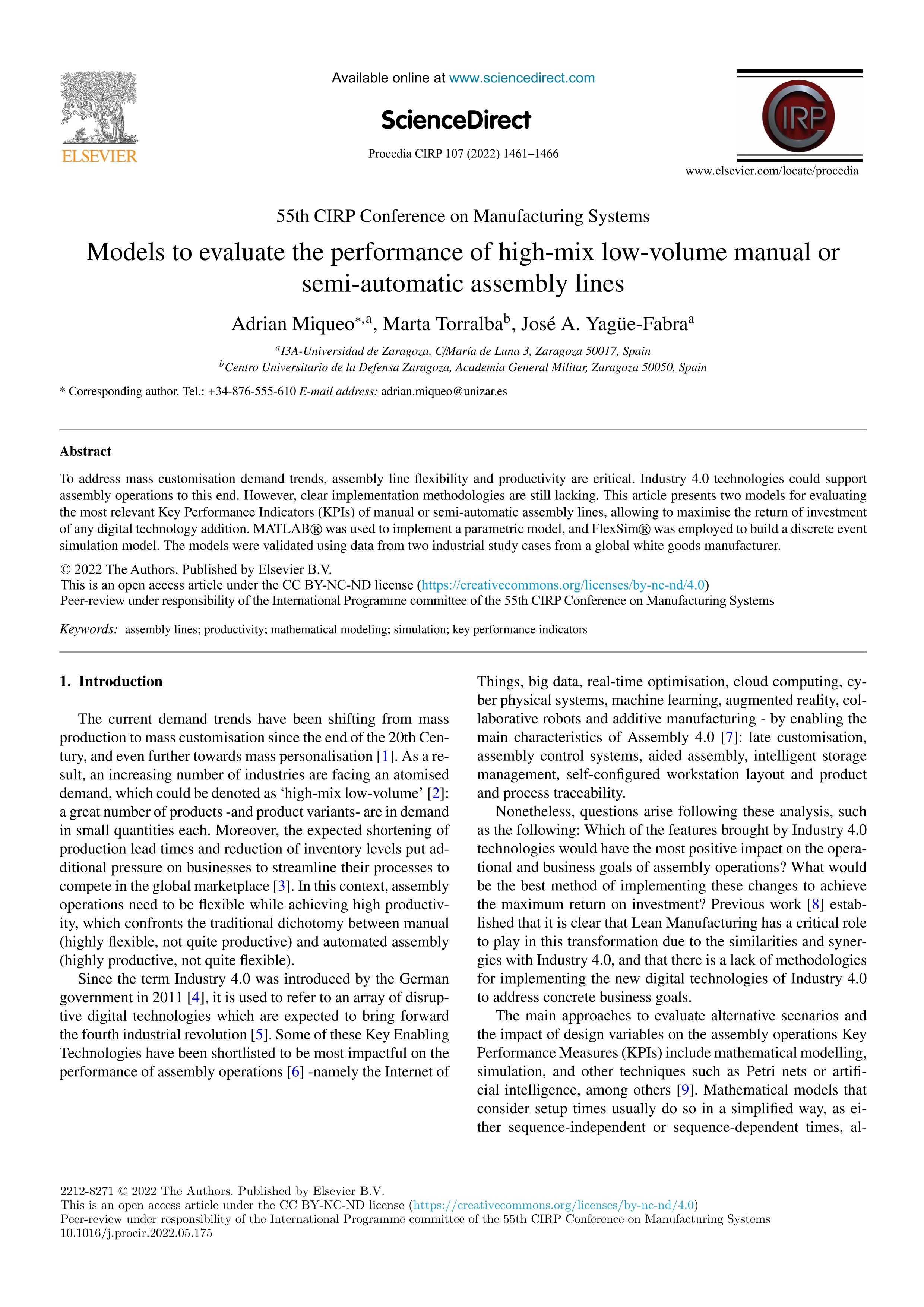 Models to evaluate the performance of high-mix low-volume manual or semi-automatic assembly lines