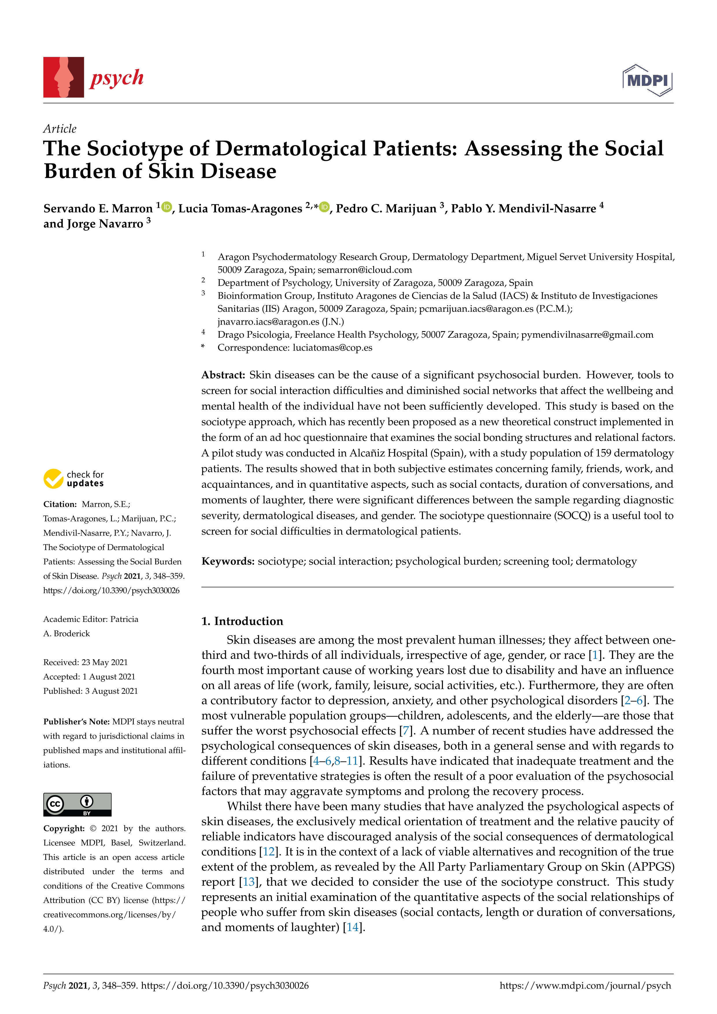 The Sociotype of Dermatological Patients: Assessing the Social Burden of Skin Disease