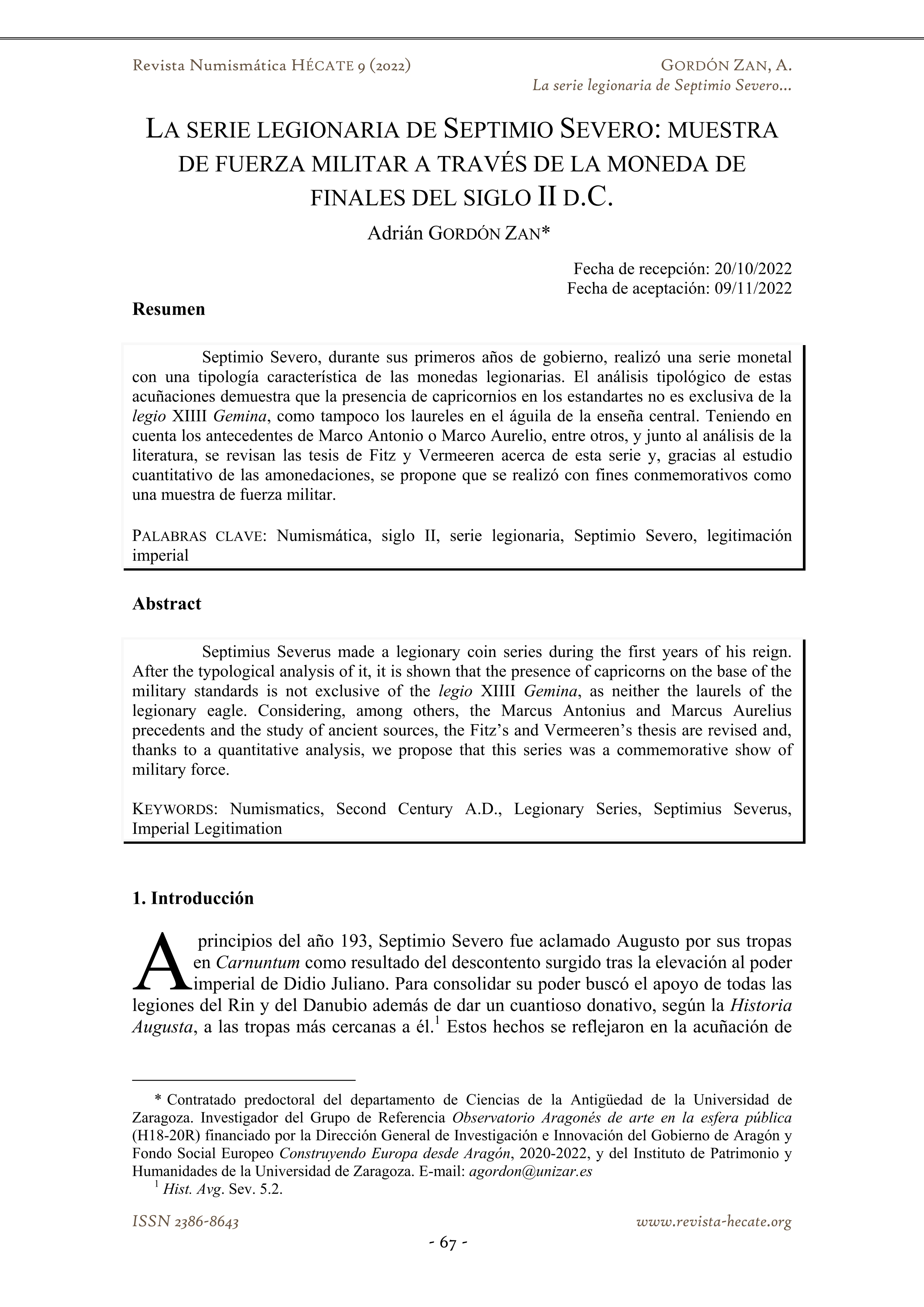 La serie legionaria de Septimio Severo: muestra de fuerza militar a través de la moneda de finales del siglo II d. C.