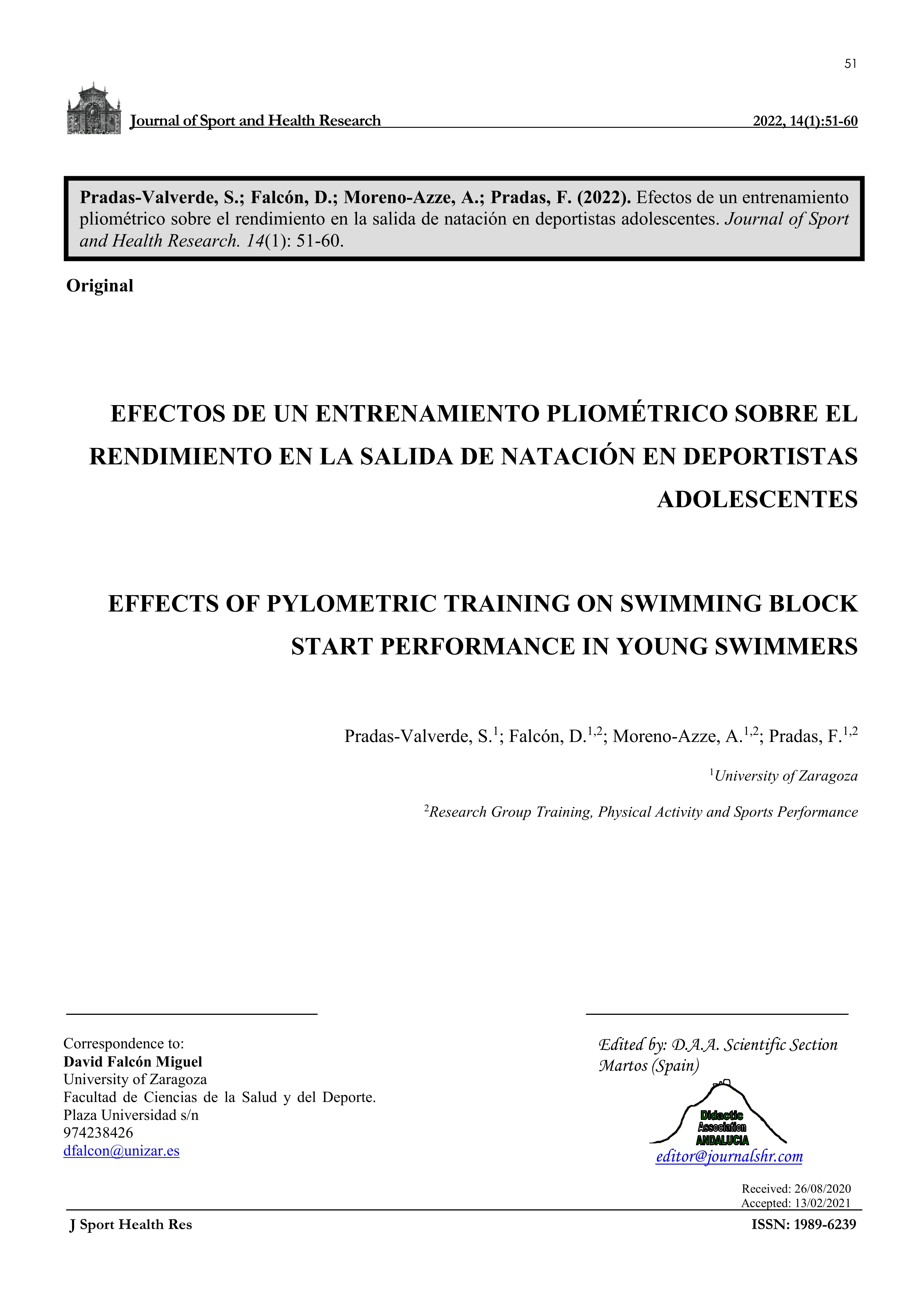 Efectos de un entrenamiento pliométrico sobre el rendimiento en la salida de natación en deportistas adolescentes