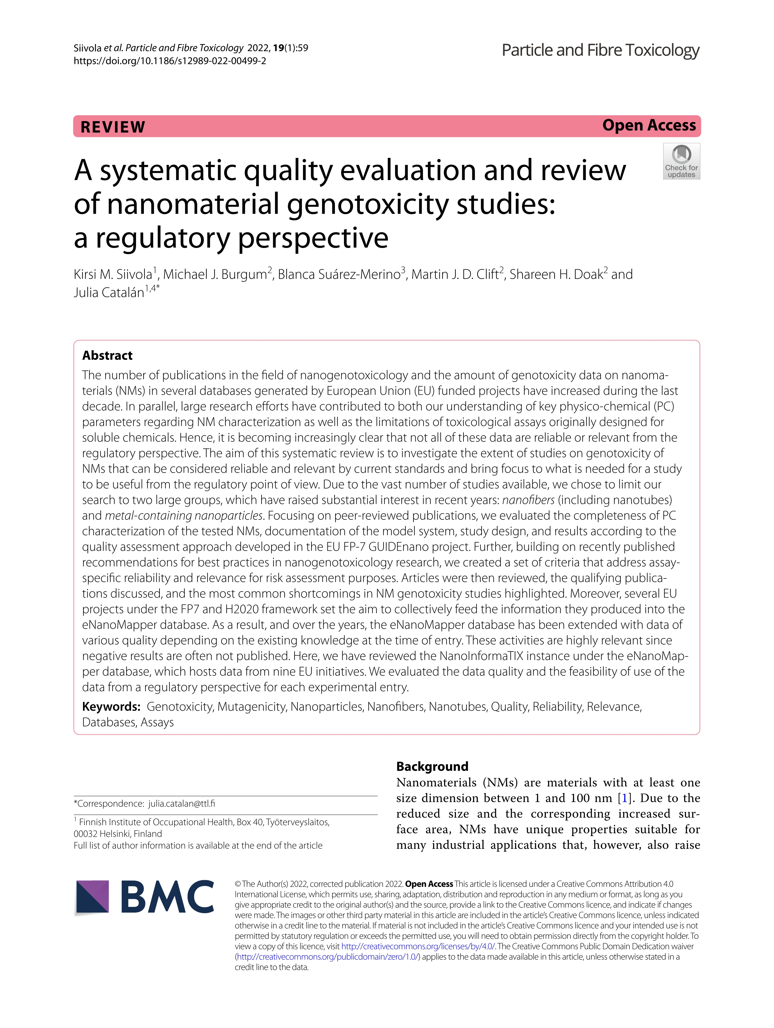 A systematic quality evaluation and review of nanomaterial genotoxicity studies: a regulatory perspective