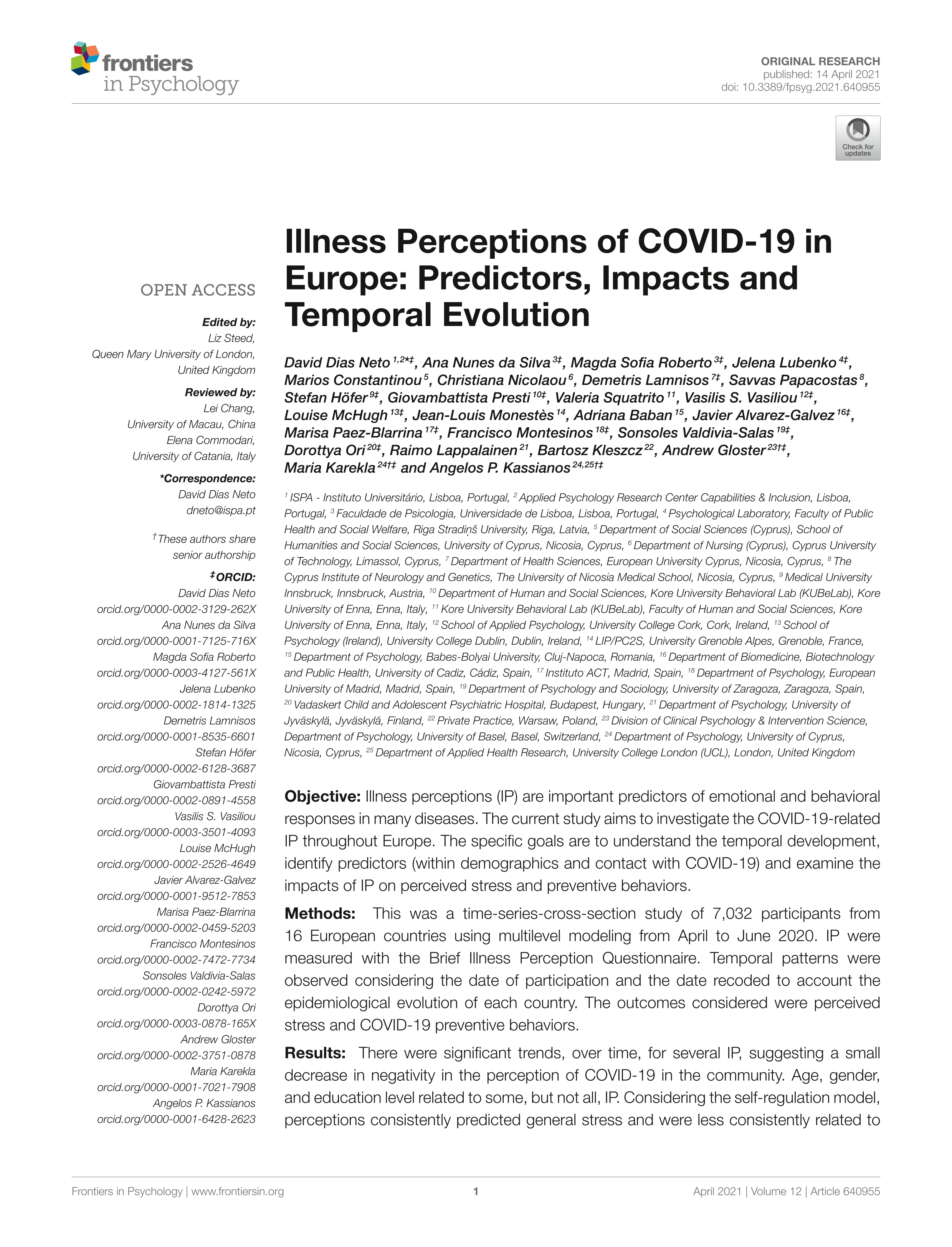 Illness perceptions of COVID-19 in Europe: Predictors, impacts and temporal evolution
