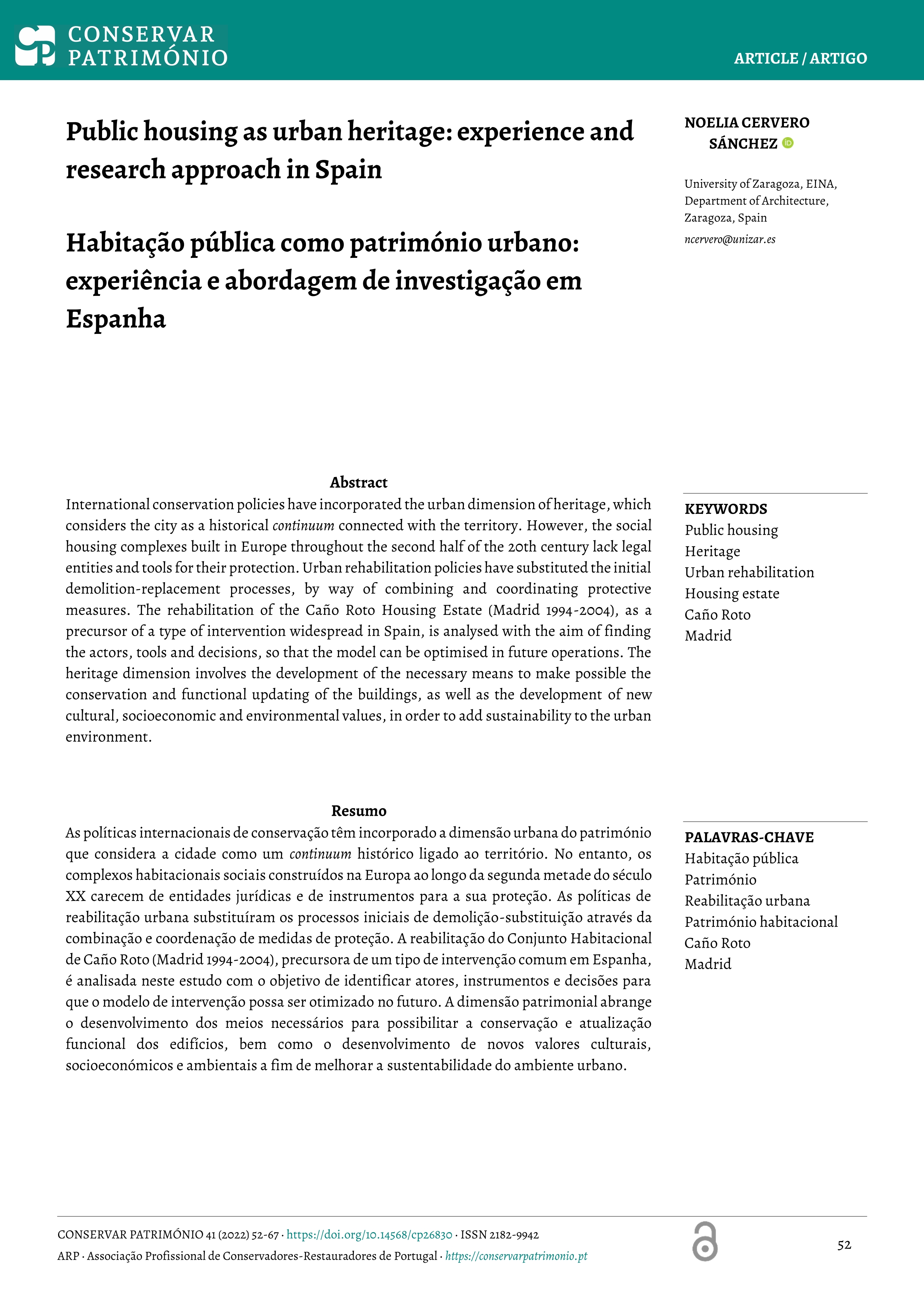 Public housing as urban heritage: experience and research approach in Spain