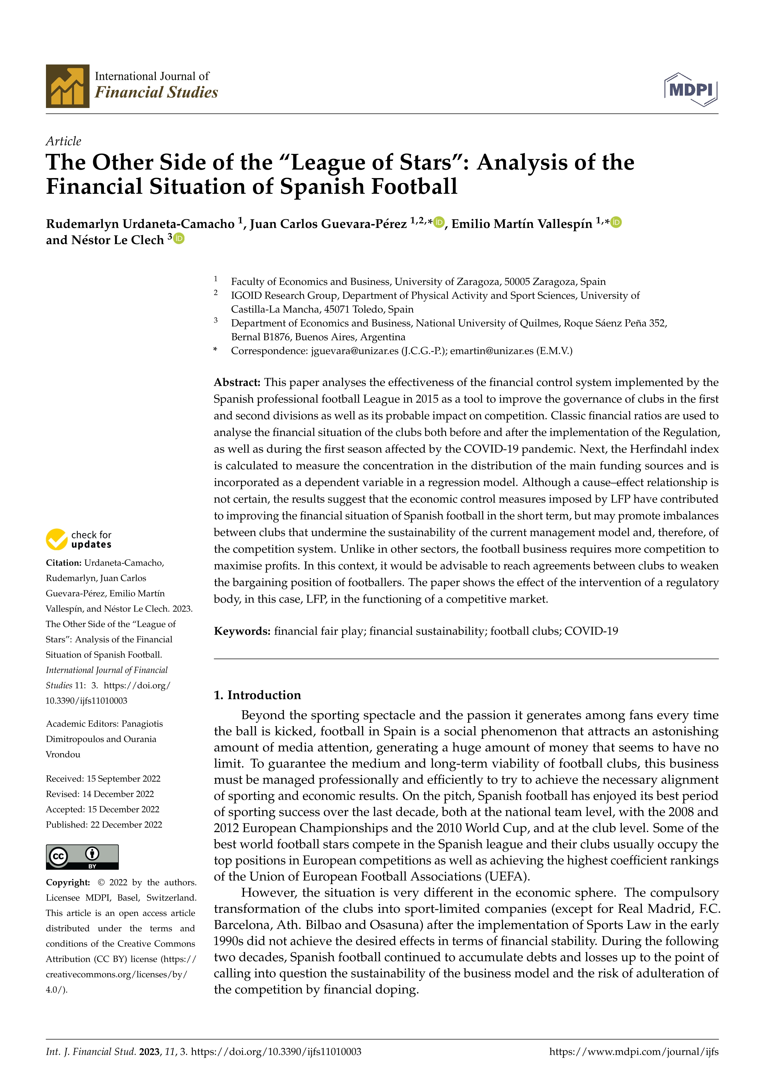 The other side of the “League of Stars”: Analysis of the financial situation of Spanish football