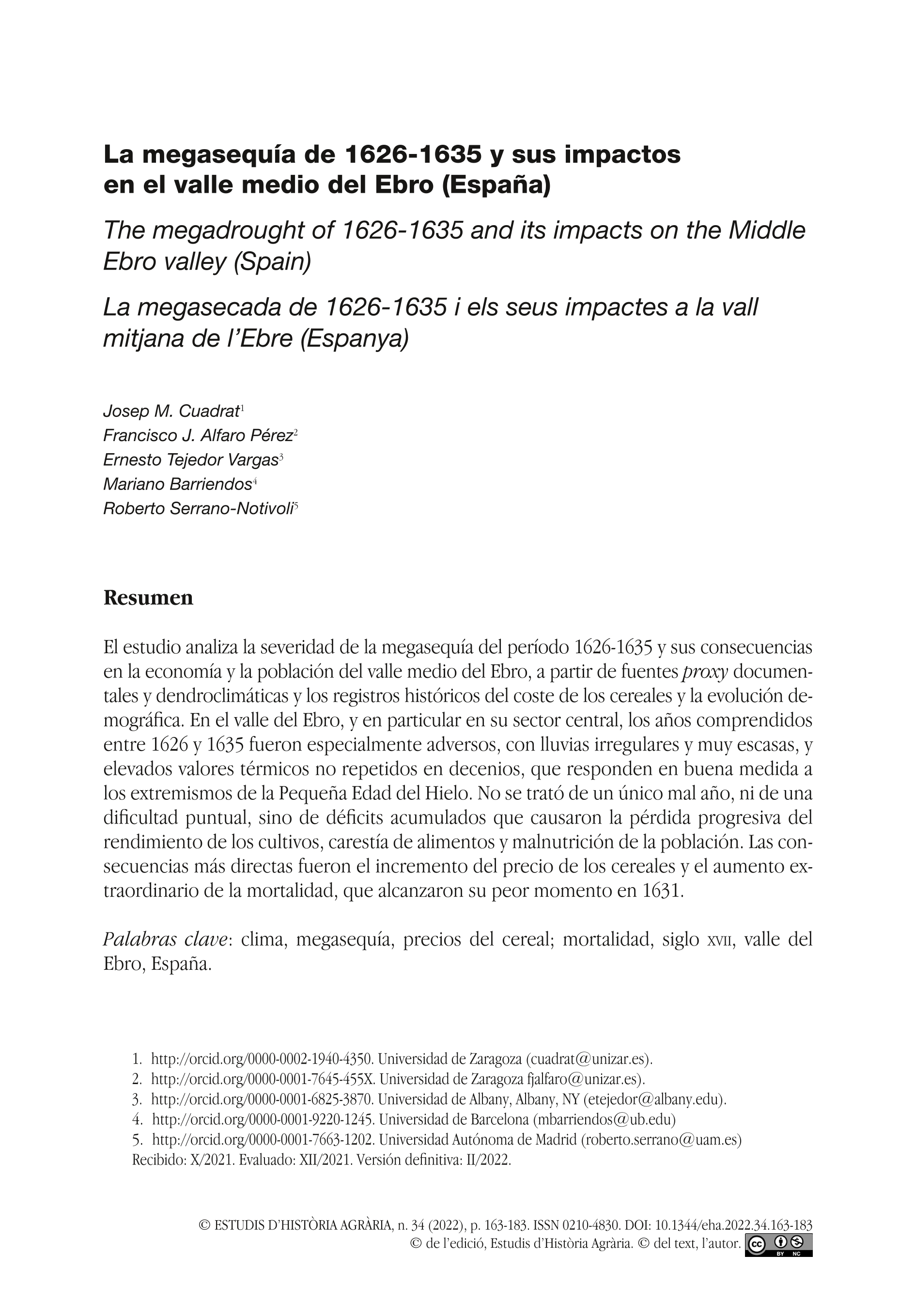 La megasequía de 1626-1635 y sus impactos en el valle medio del Ebro (España)